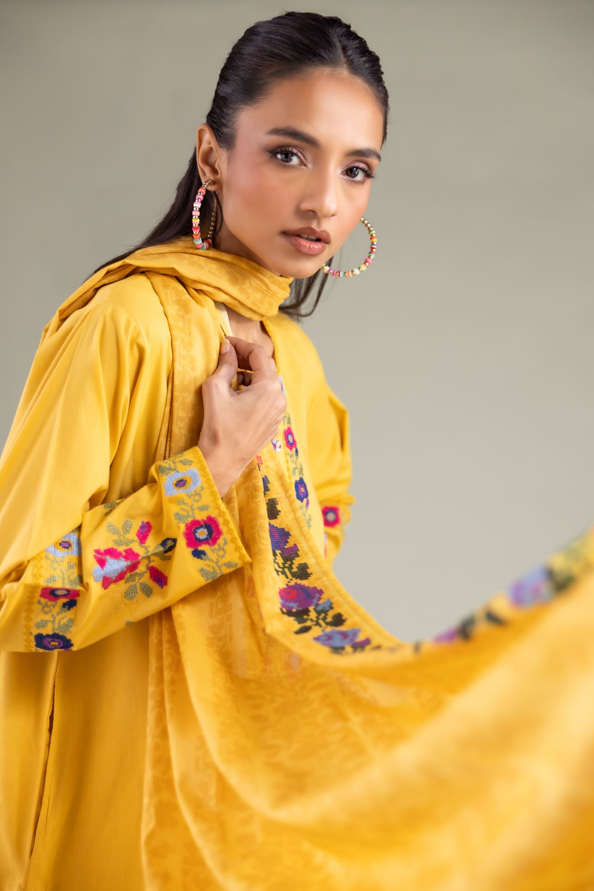Printed Lawn Floral Summer Dupatta - 6-26-105-A-G-VG