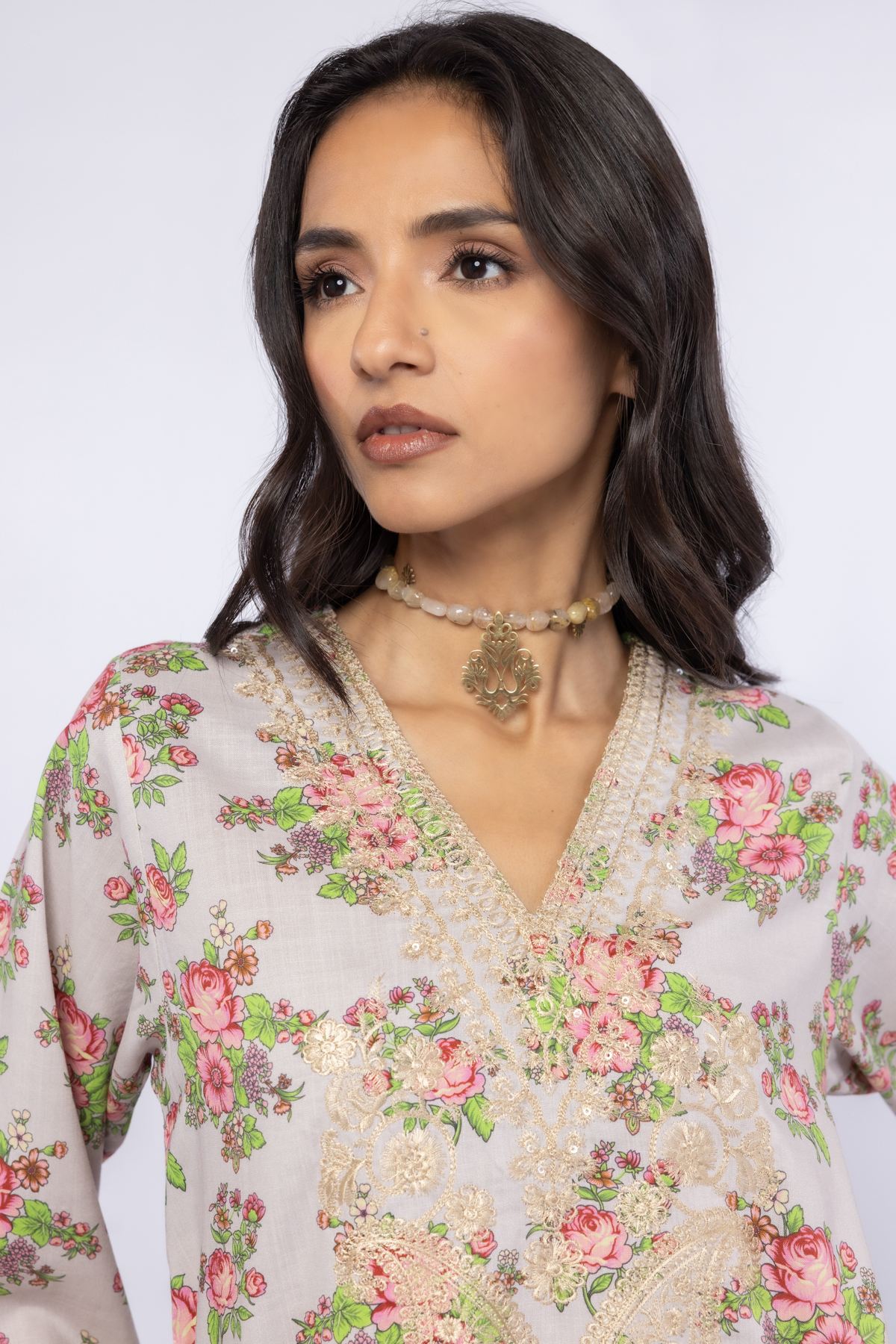 Embroidered Crosshatch Raw Silk Kurta - 25-08-8E6-02TA-VG