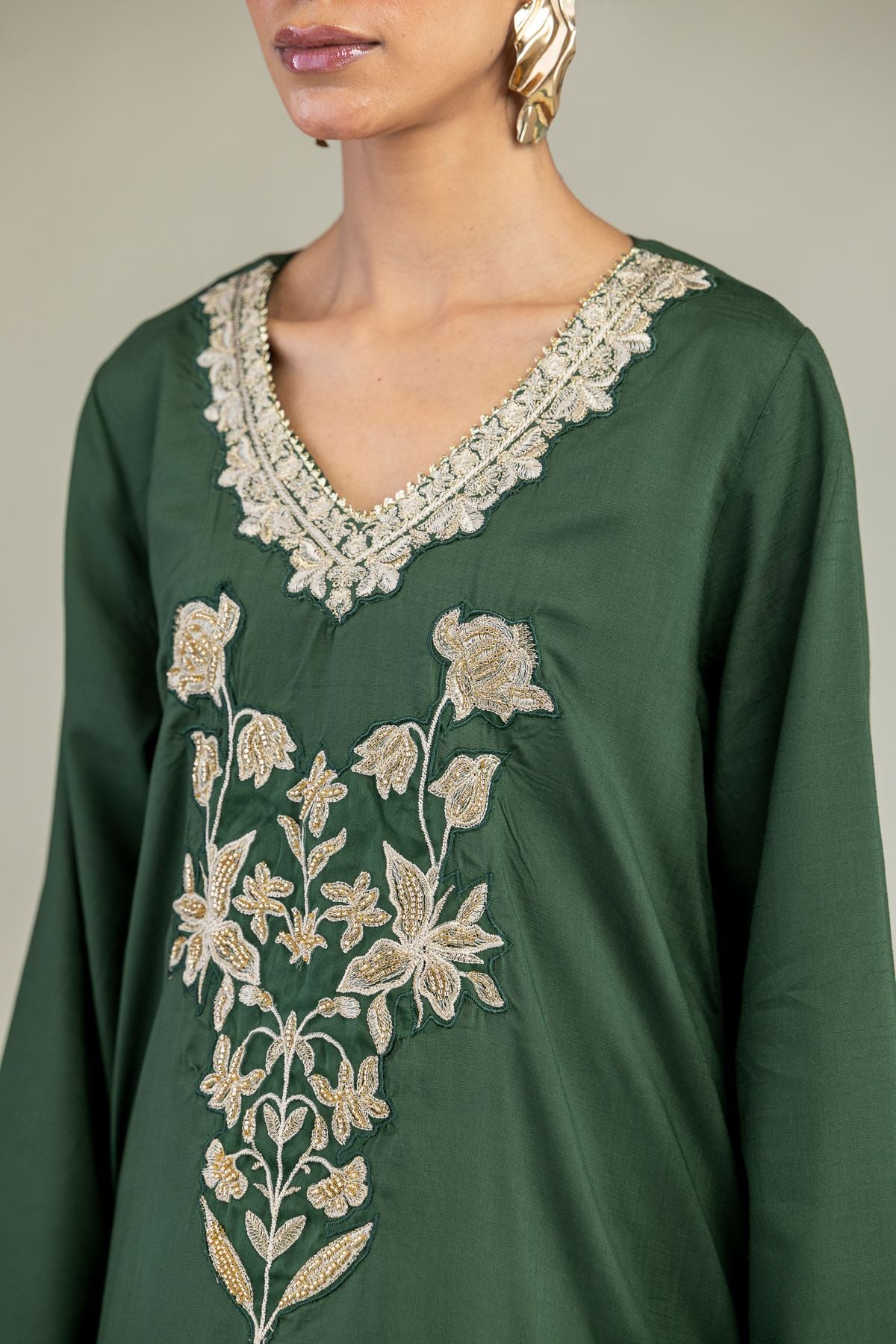 Embroidered Raw Silk Floral Green Kurta - 2-26-203-A-B1-VG