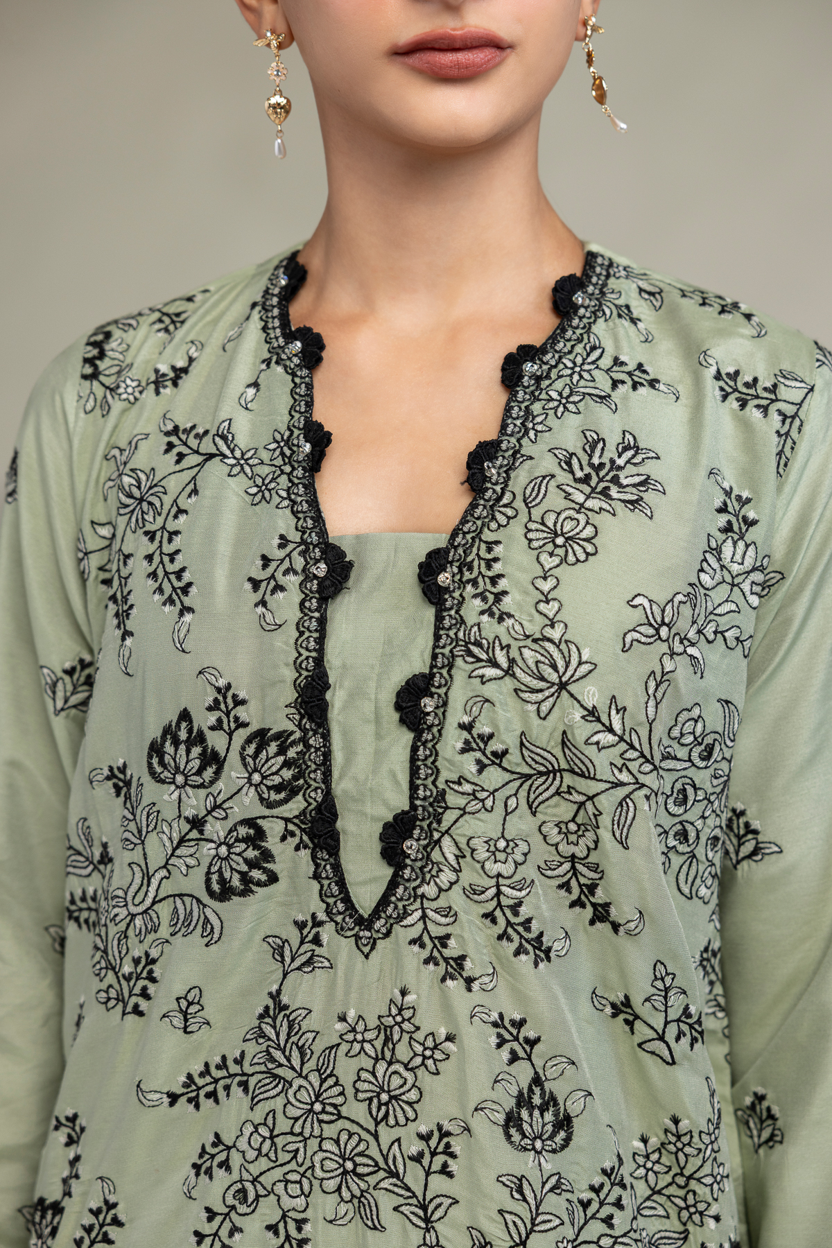 Embroidered Raw Silk Floral Silk Kurta - 8-26-303-A-C1-VG