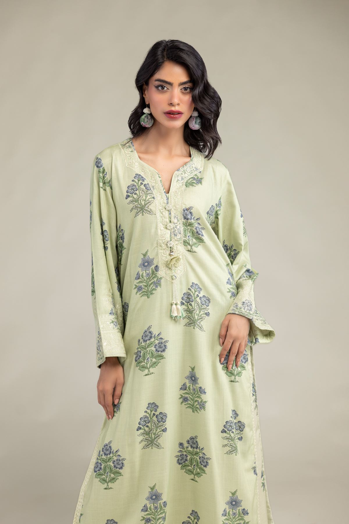 Embroidered Raw Silk Floral Longline Kurta - 2-26-301-B-F1-VG