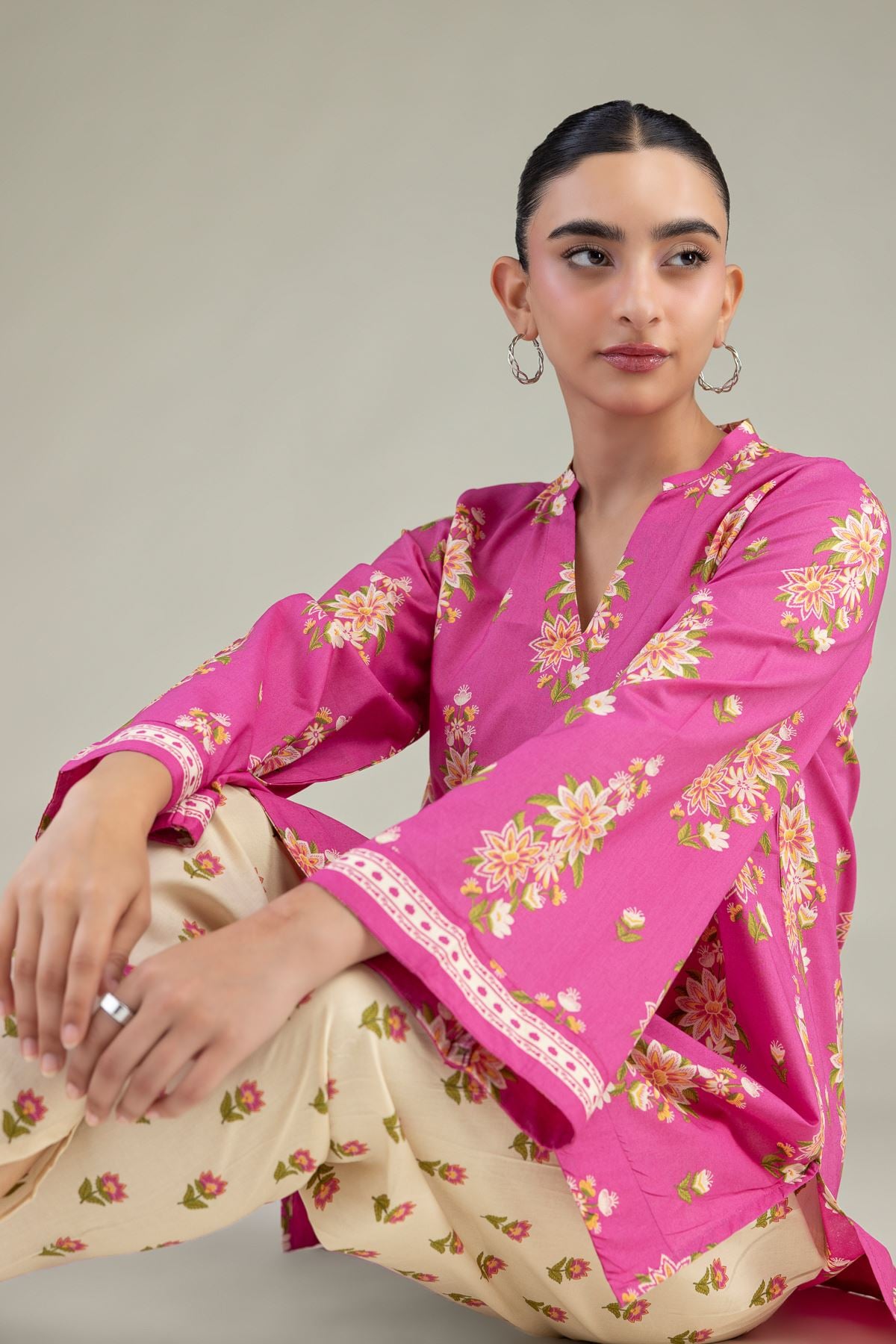 Printed Cambric Floral Cambric Kurta - 8-26-303-A-C1-VG