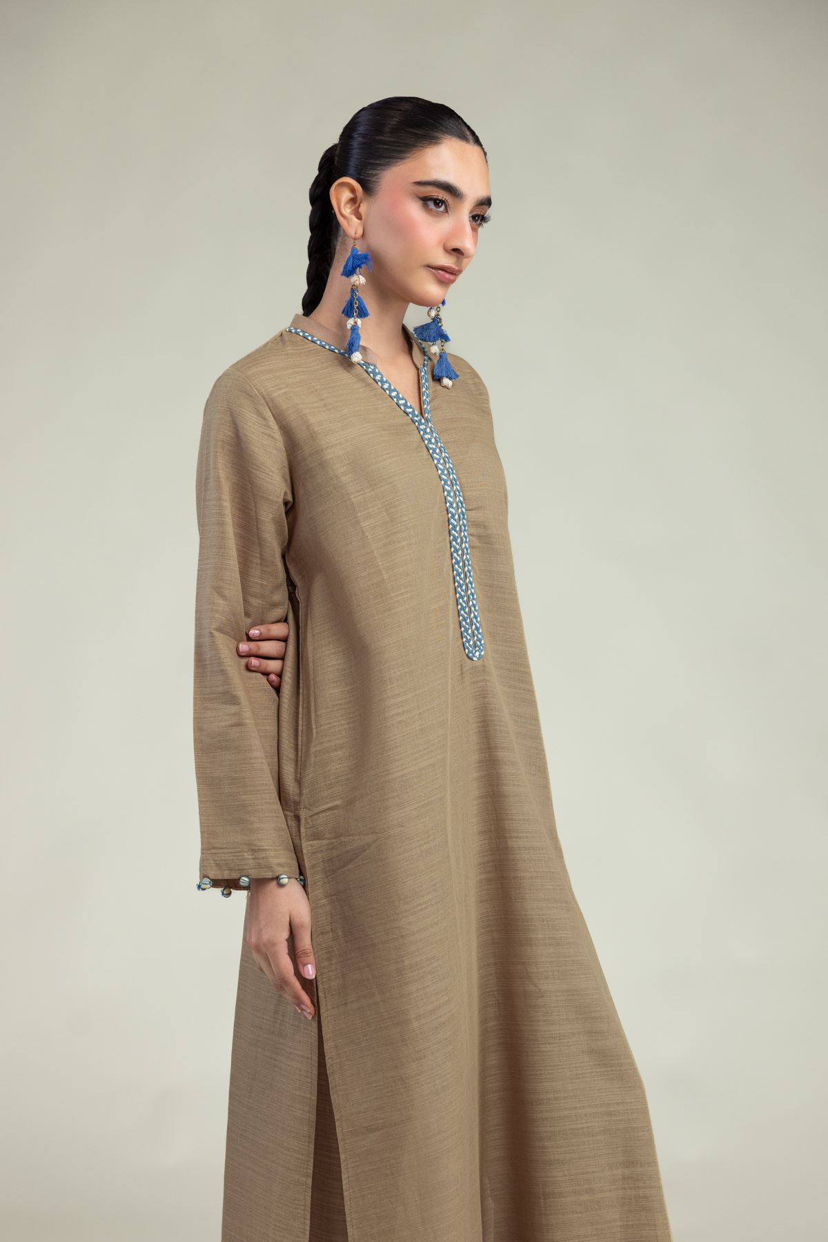 Dyed Textured Cotton Long Cotton Kurta - 1-26-203-A-H1-VG