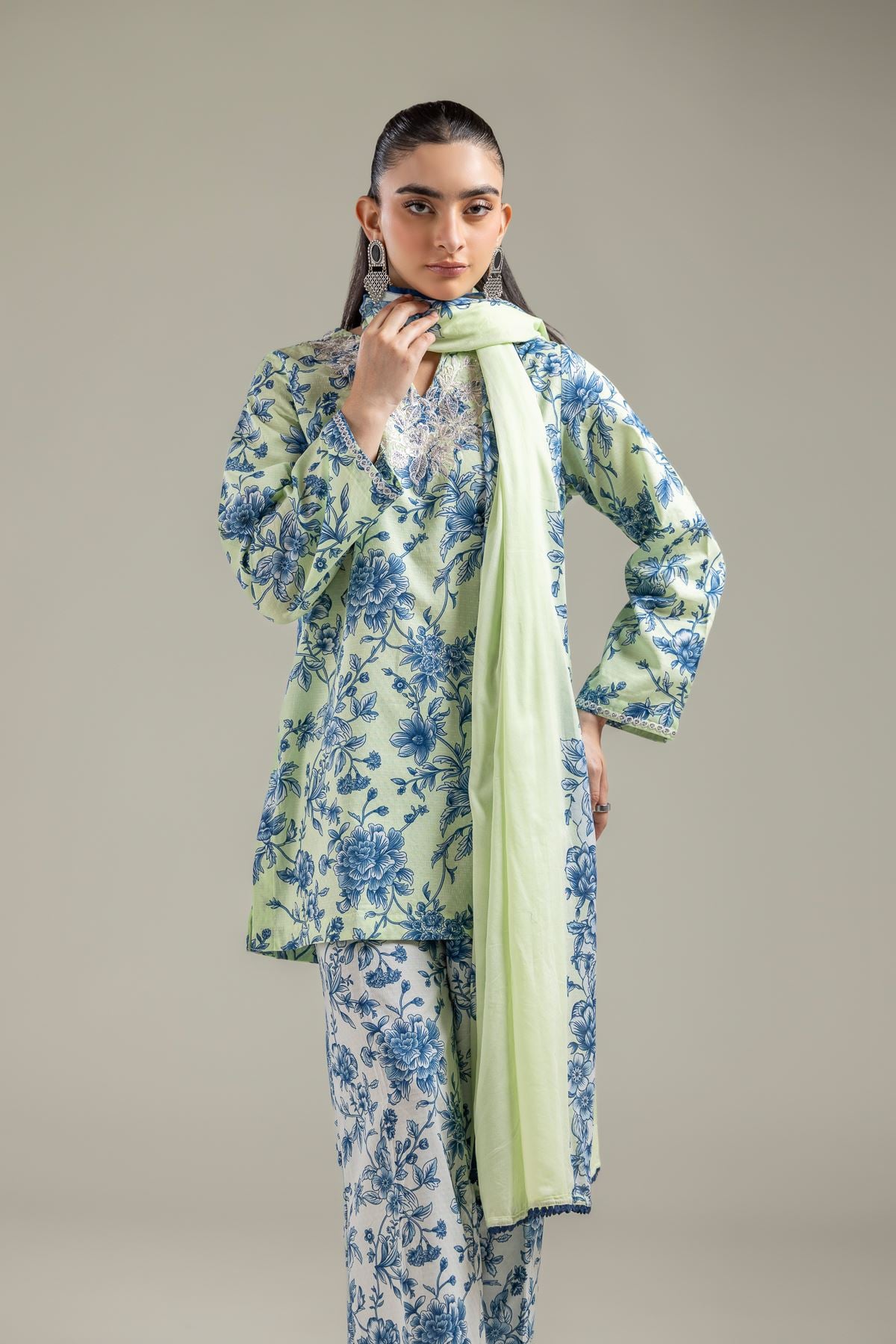 Embroidered Cotton Dobby Short Cotton Kurta - T-A22-26-122FI1-VG
