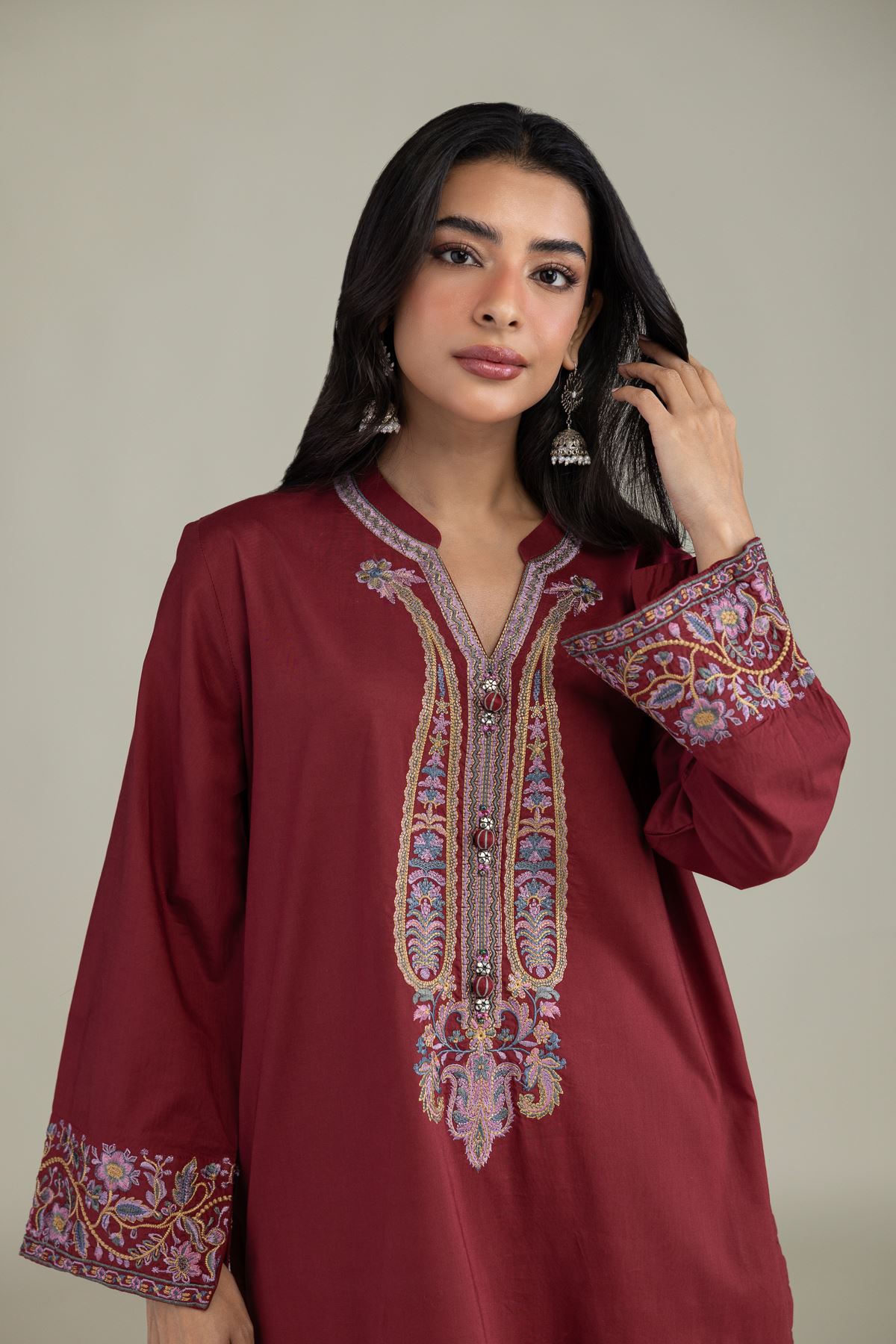 Embroidered Cambric Floral Cambric Kurta - 1-26-224-B-B1-VG