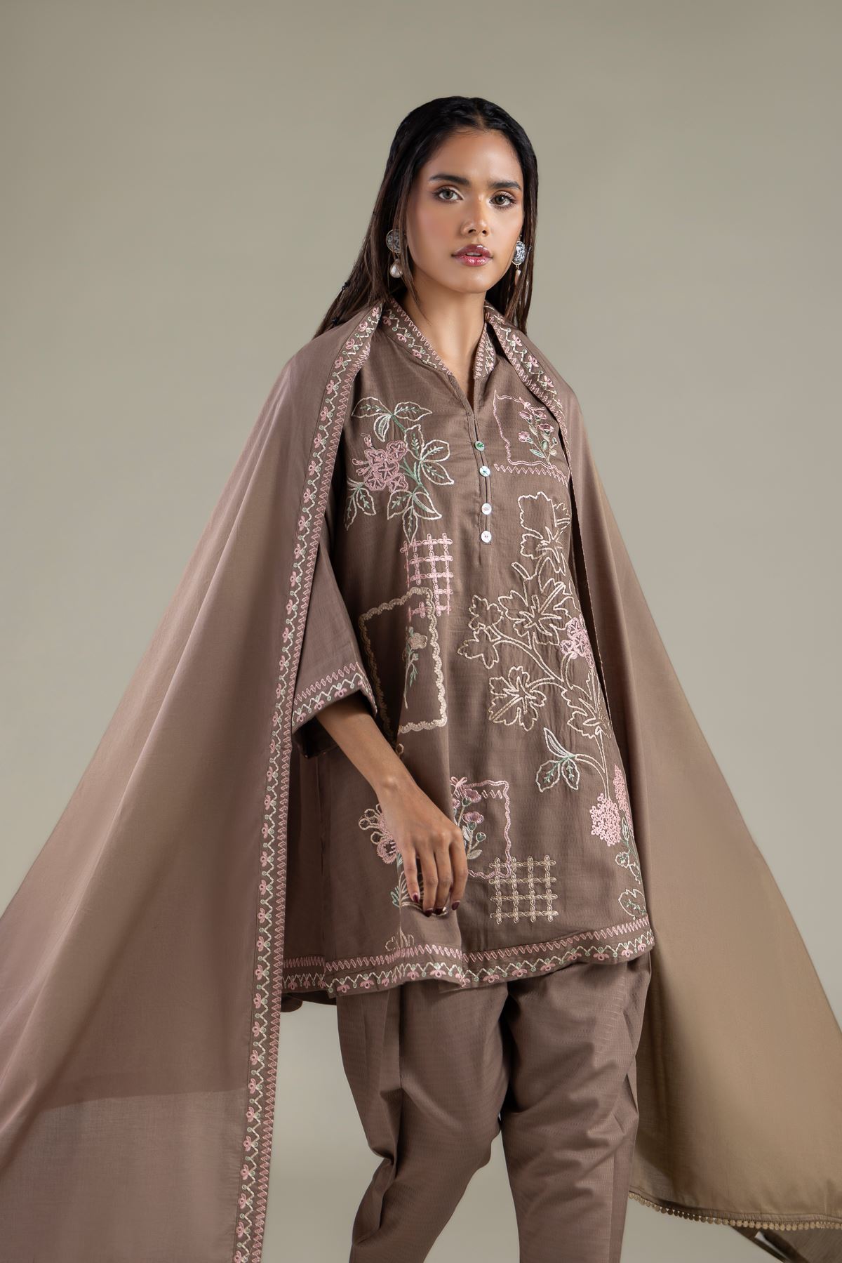 Embroidered Lawn Solid Threadwork Dupatta - 1-26-108-A-D-VG