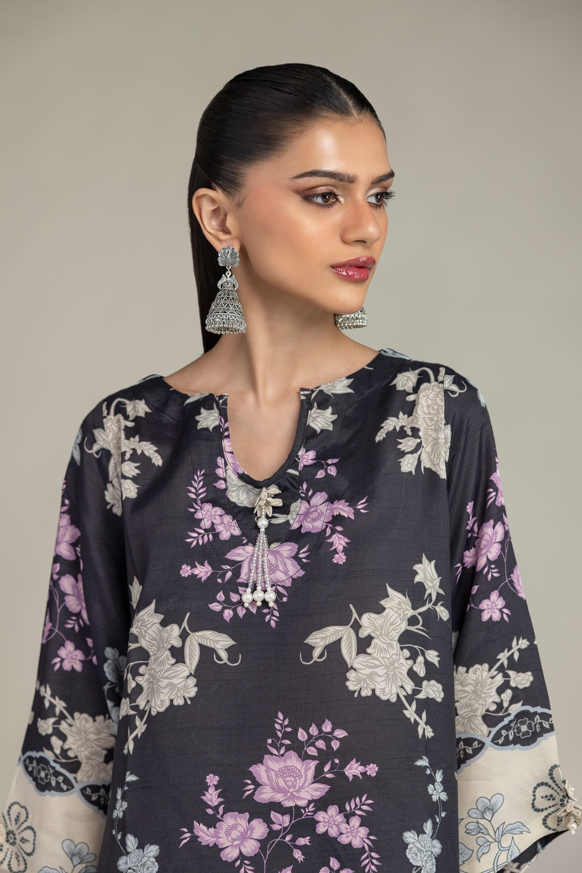 Embroidered Raw Silk Short Black Kurta - 1-26-225-A-C1-VG