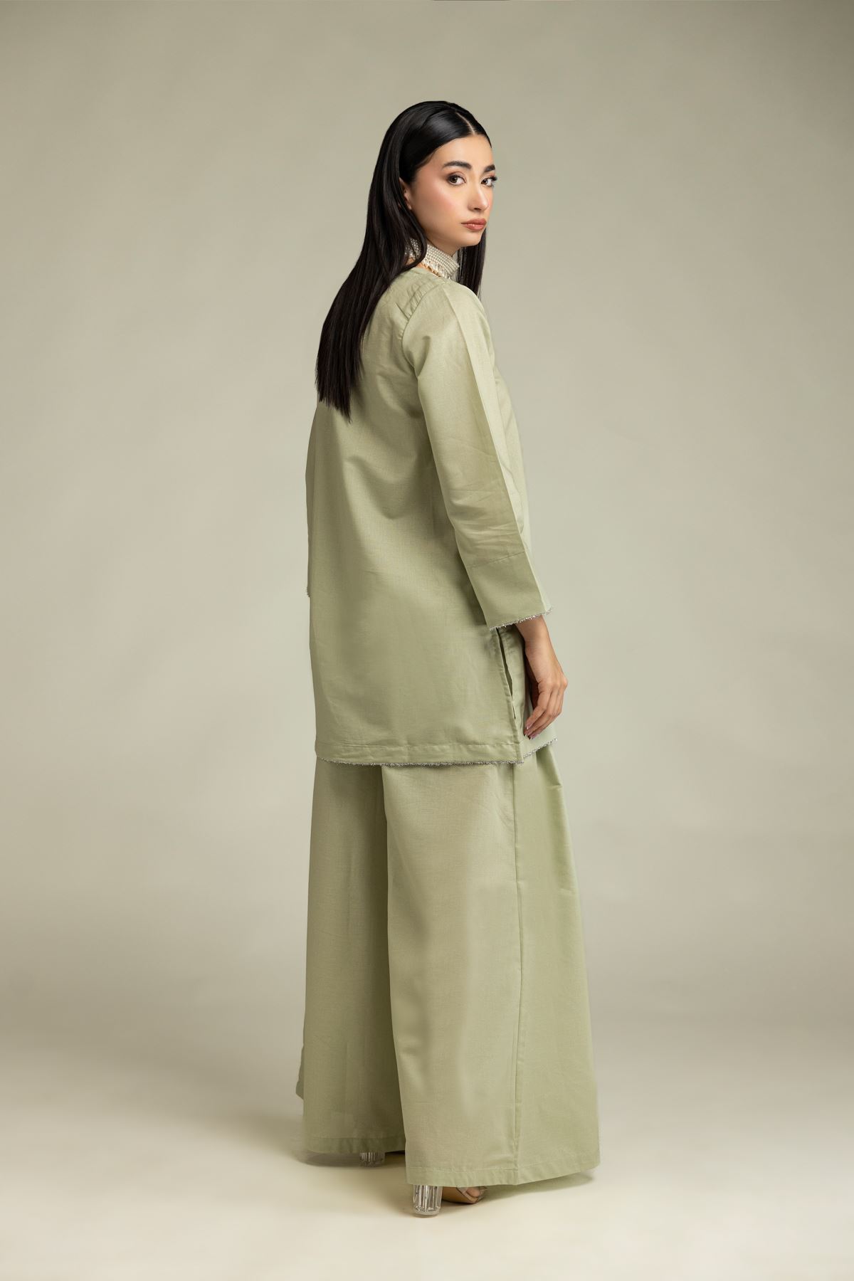 Embroidered Mesuri V-Neck Mint Kurta - 1-26-205-A-F1-VG