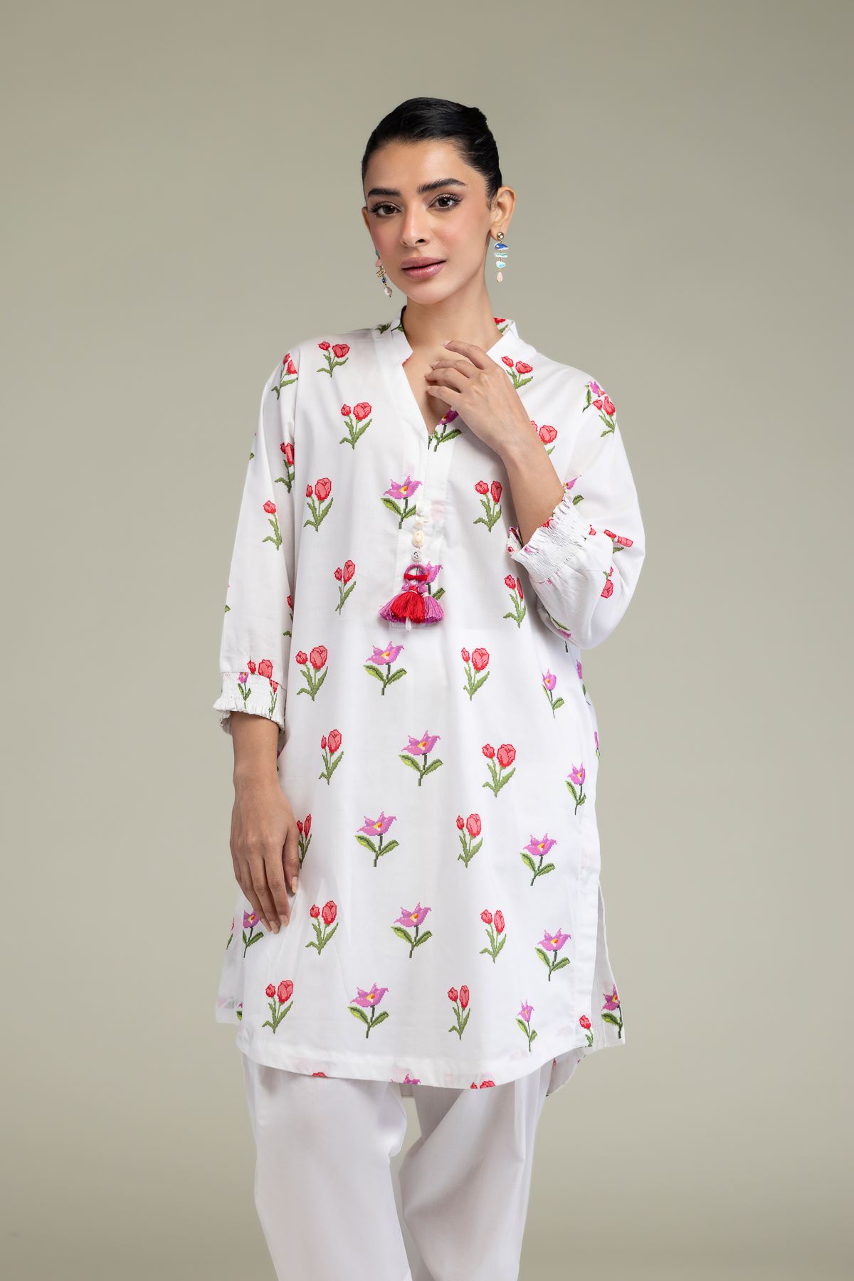 Printed Cambric White Cambric Kurta - 25-09-12E2-03TA-VG