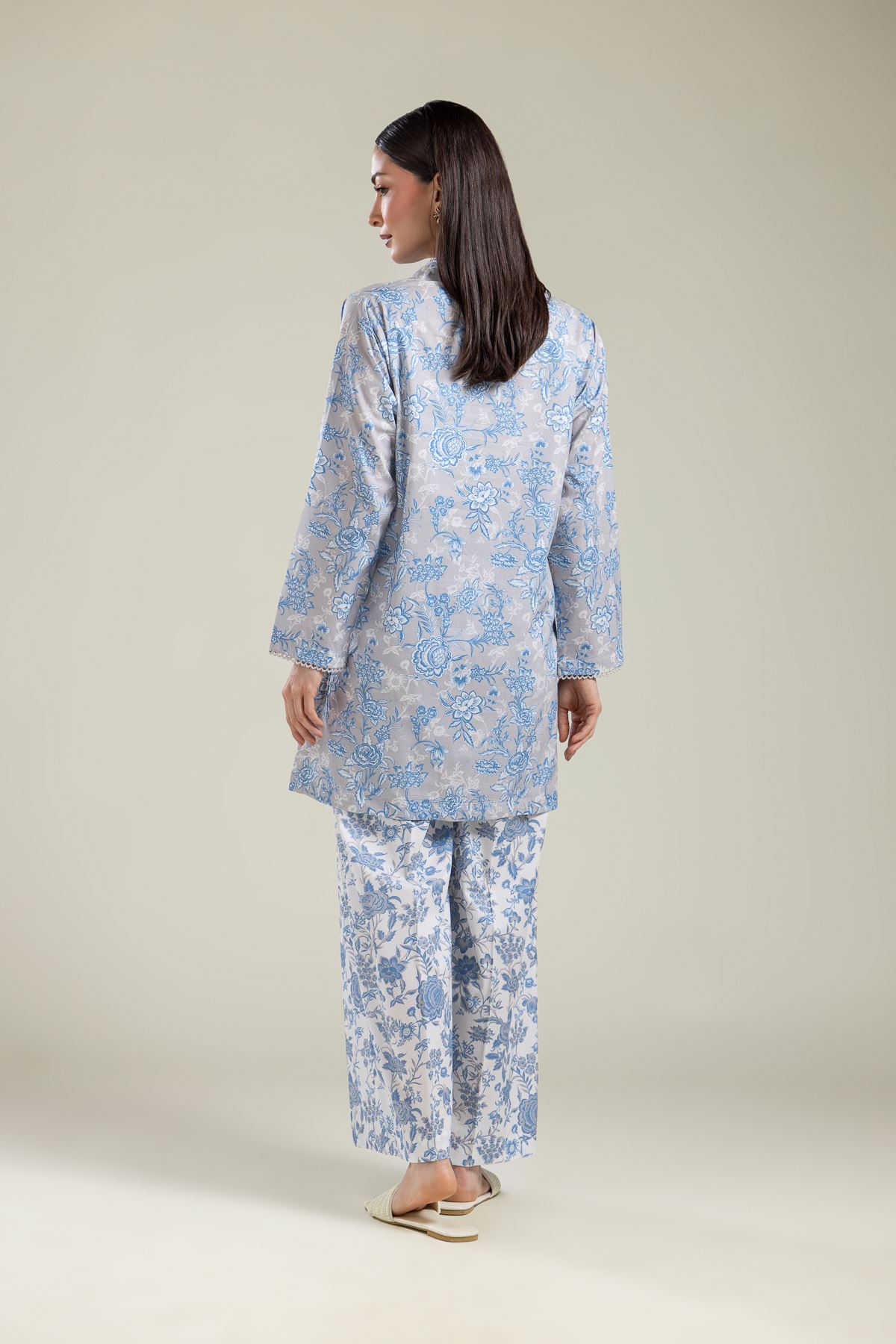 Printed Cotton Viscose Gray Floral Kurta - 1-26-204-A-A1-VG