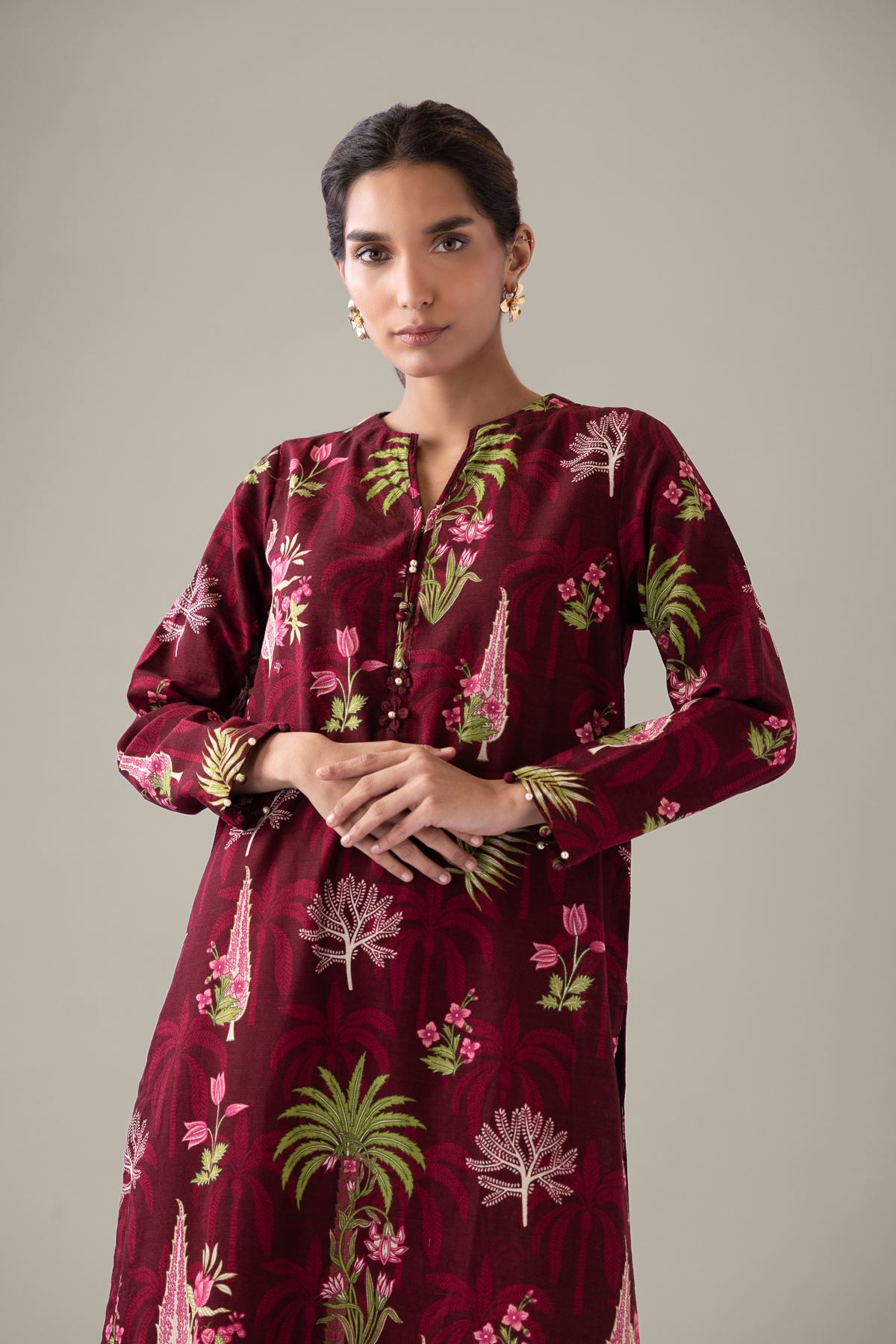 Printed Khaddar Kurta - 25-10-11E8-10TB-VG