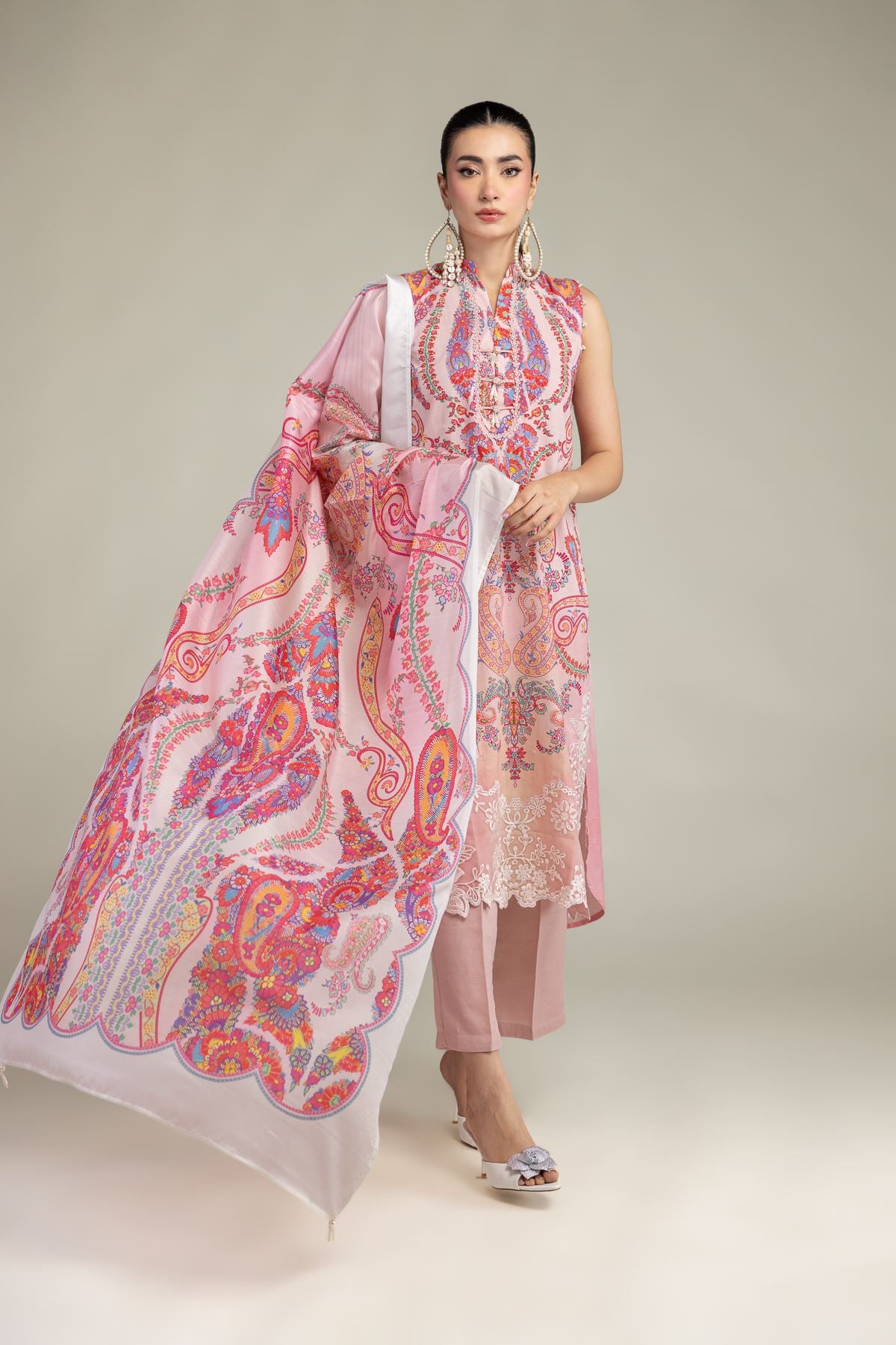 Embroidered Raw Silk Pink Silk Pants - 2-26-212-A-C1-VG