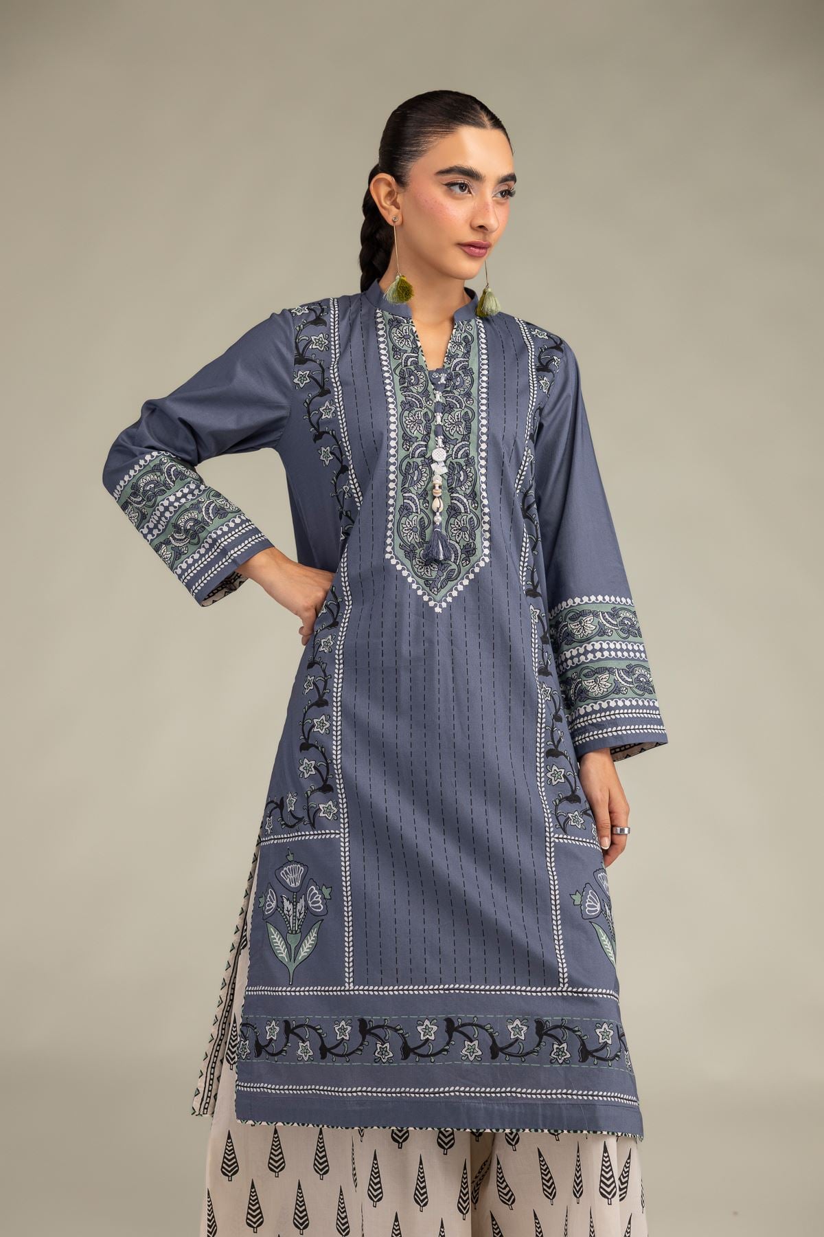 Printed Cambric Floral Cambric Kurta - 2-26-308-A-G1-VG