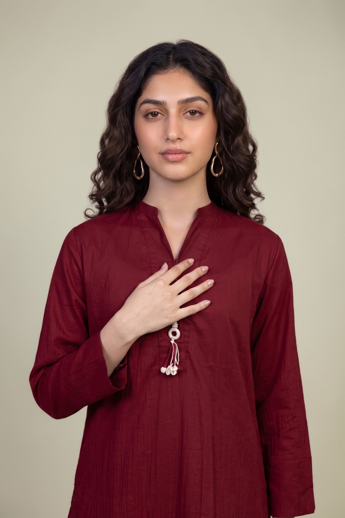 Embroidered Cotton Crinkle Maroon Cotton Kurta - 1-26-102-A-F-VG