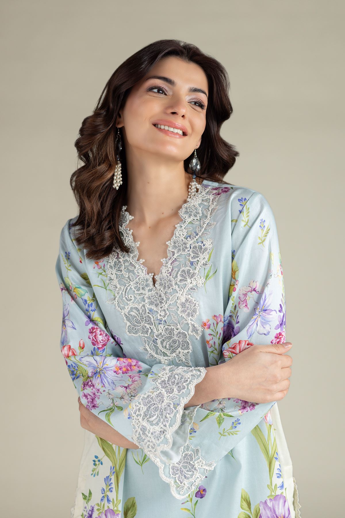 Embroidered Satin Fabrics 2 Piece | Top and Bottom - 1-26-102-A-F-VG