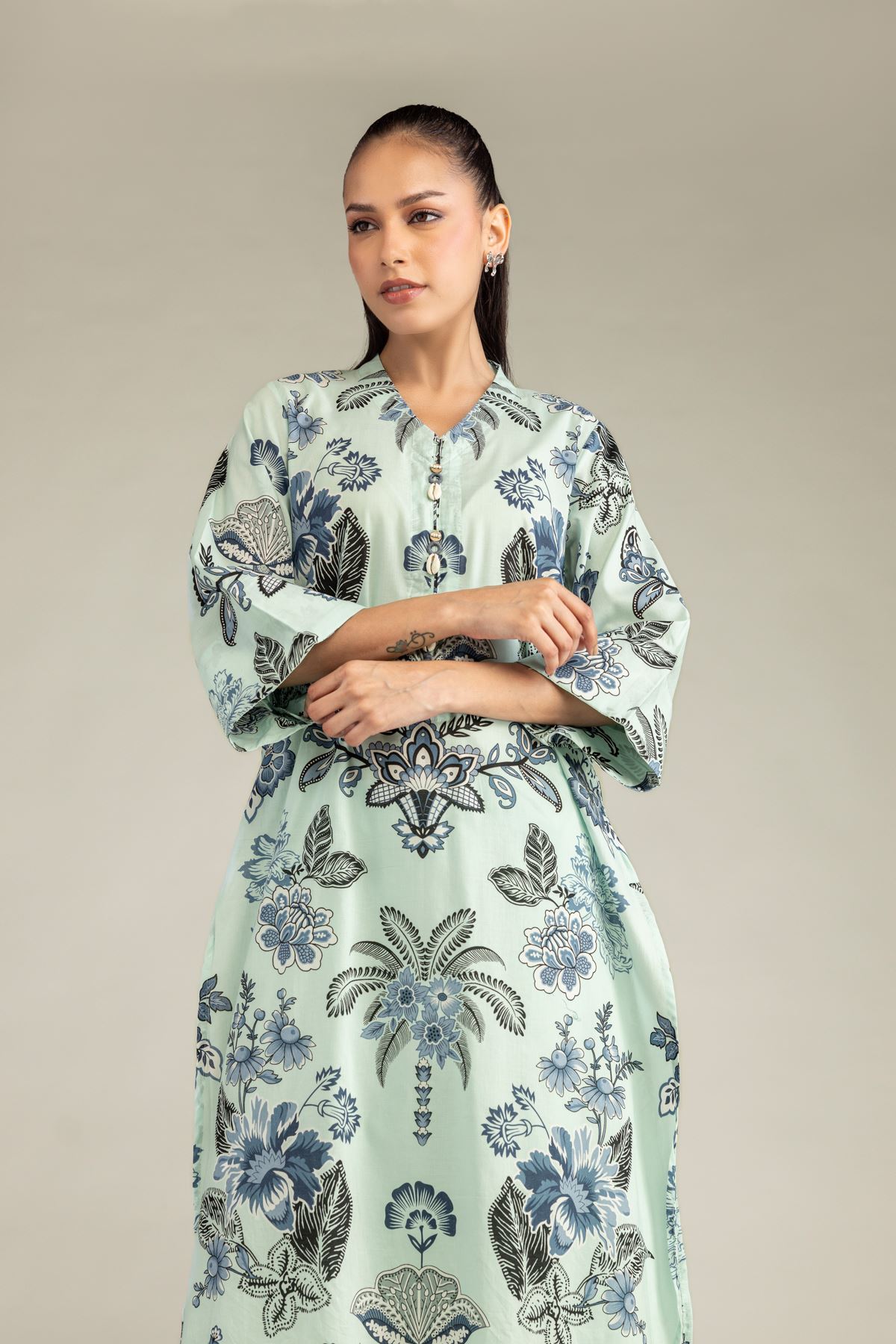 Printed Cambric Floral Cambric Kurta - 1-26-229-B-F1-VG