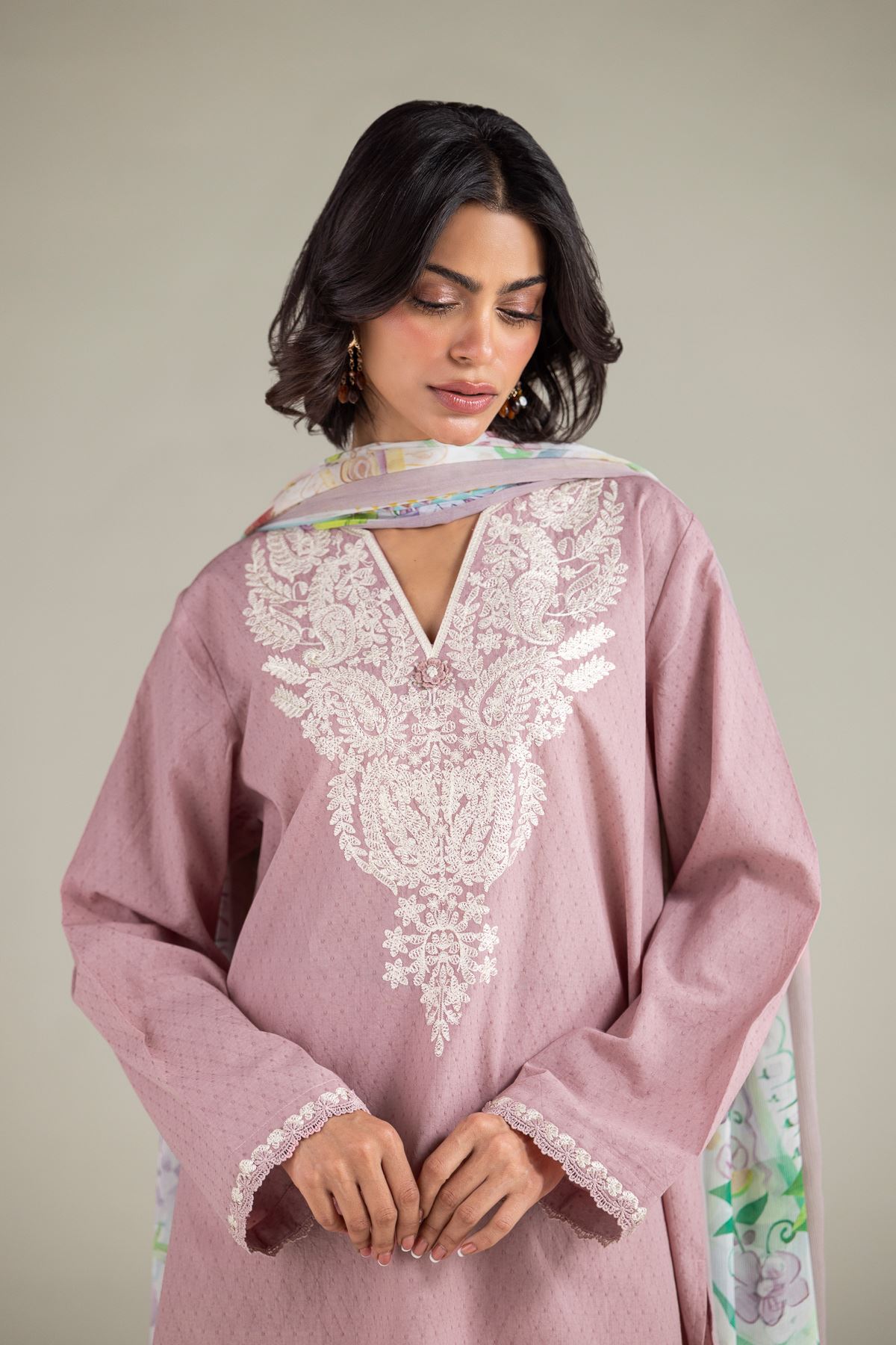 Embroidered Cotton Dobby Tailored Cotton 3-Piece - T-A11-26-104FB2-VG