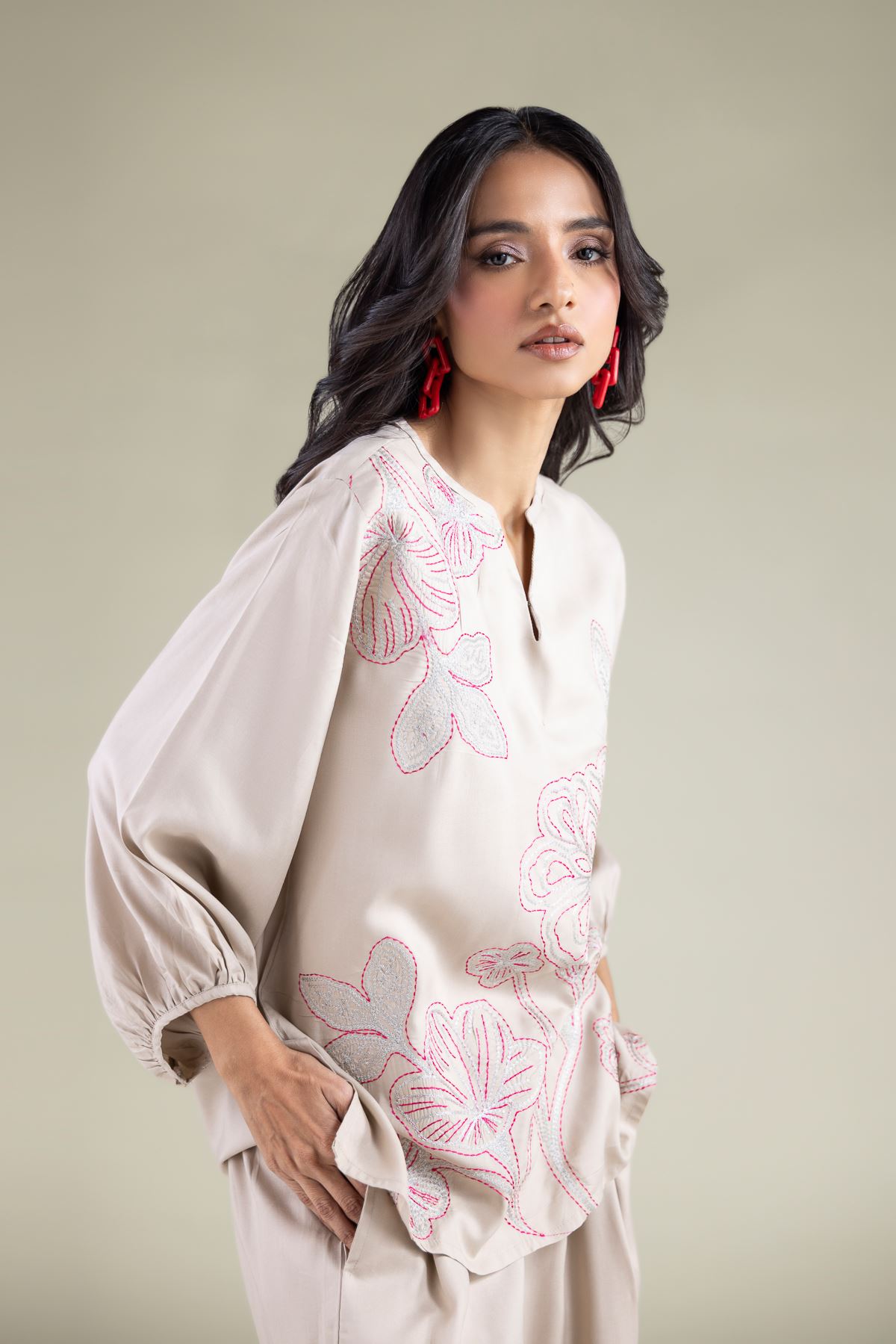 Embroidered Viscose Blouse - 6-26-101-A-F-VG