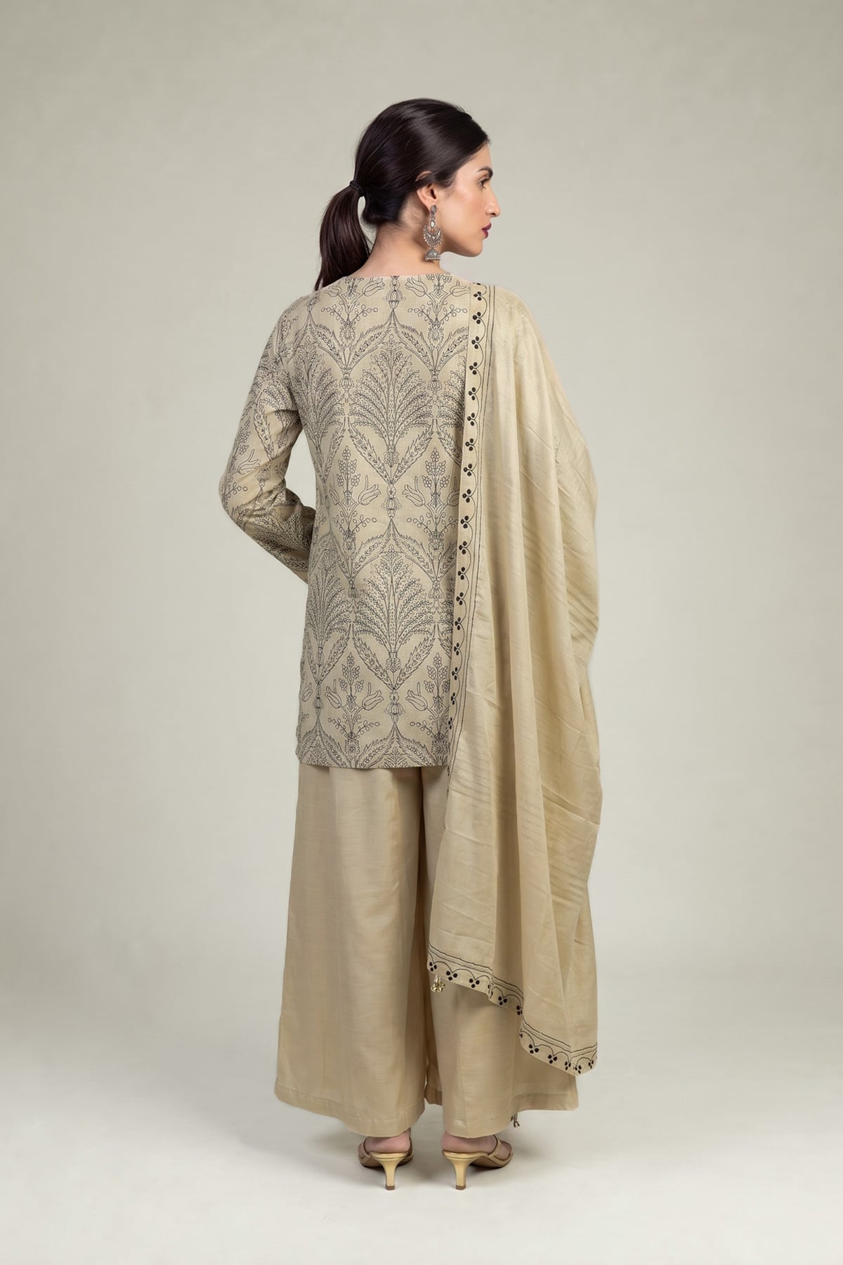 Embroidered Raw Silk Beige Silk Kurta - 1-26-309-B-D1-VG