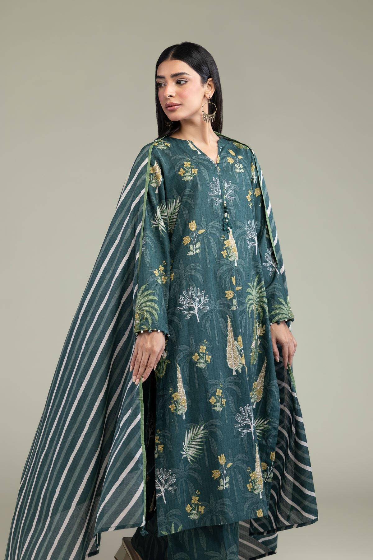 Printed Cotton Dobby Floral V-Neck Kurta - 1-26-211-A-F1-VG