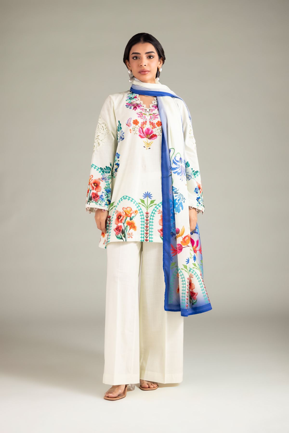 Printed Textured Cotton Pants - 1-26-114-A-B-VG