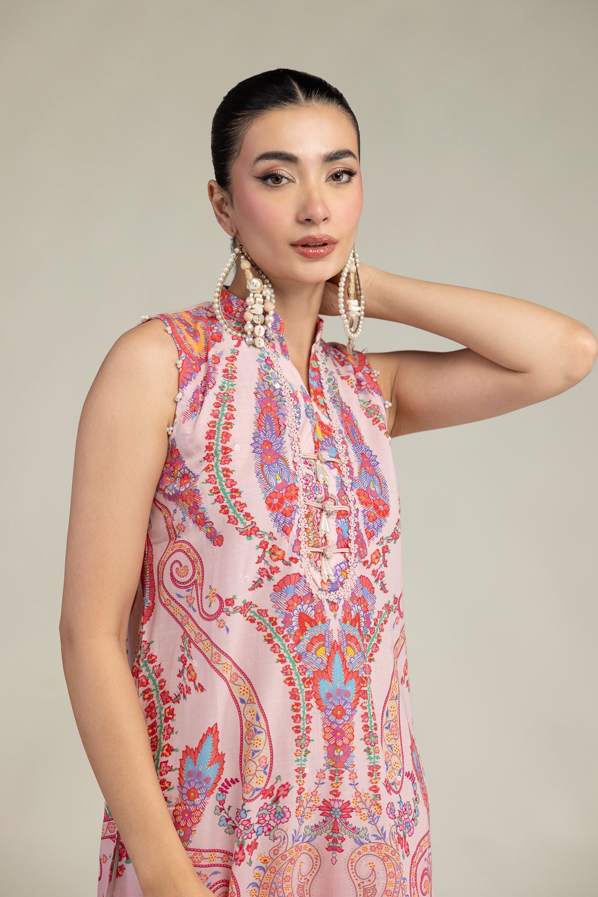 Embroidered Raw Silk Pink Floral Kurta - 2-26-212-A-F1-VG