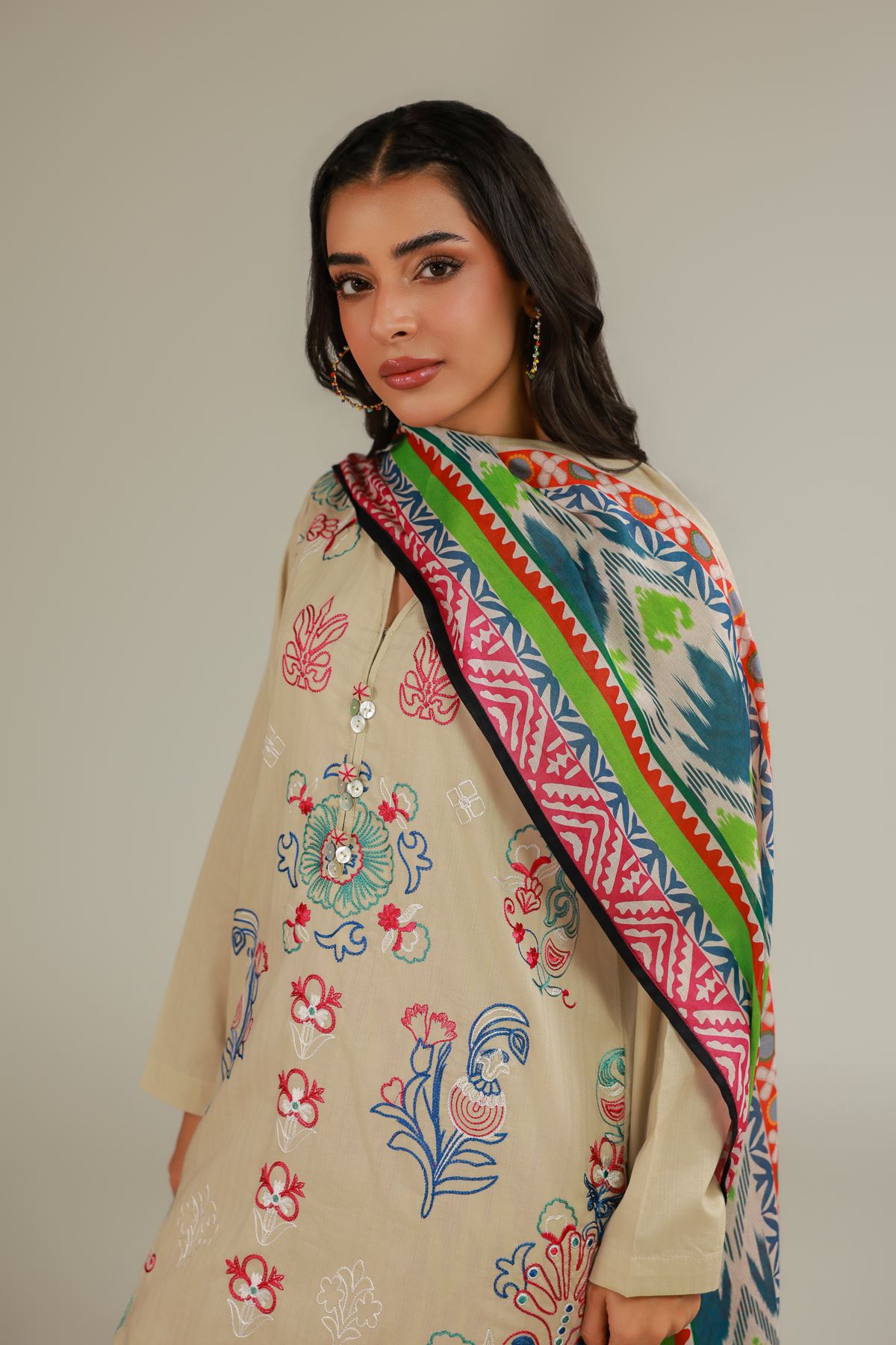 Embroidered Cotton Net Floral Cotton Dupatta - 1001919543