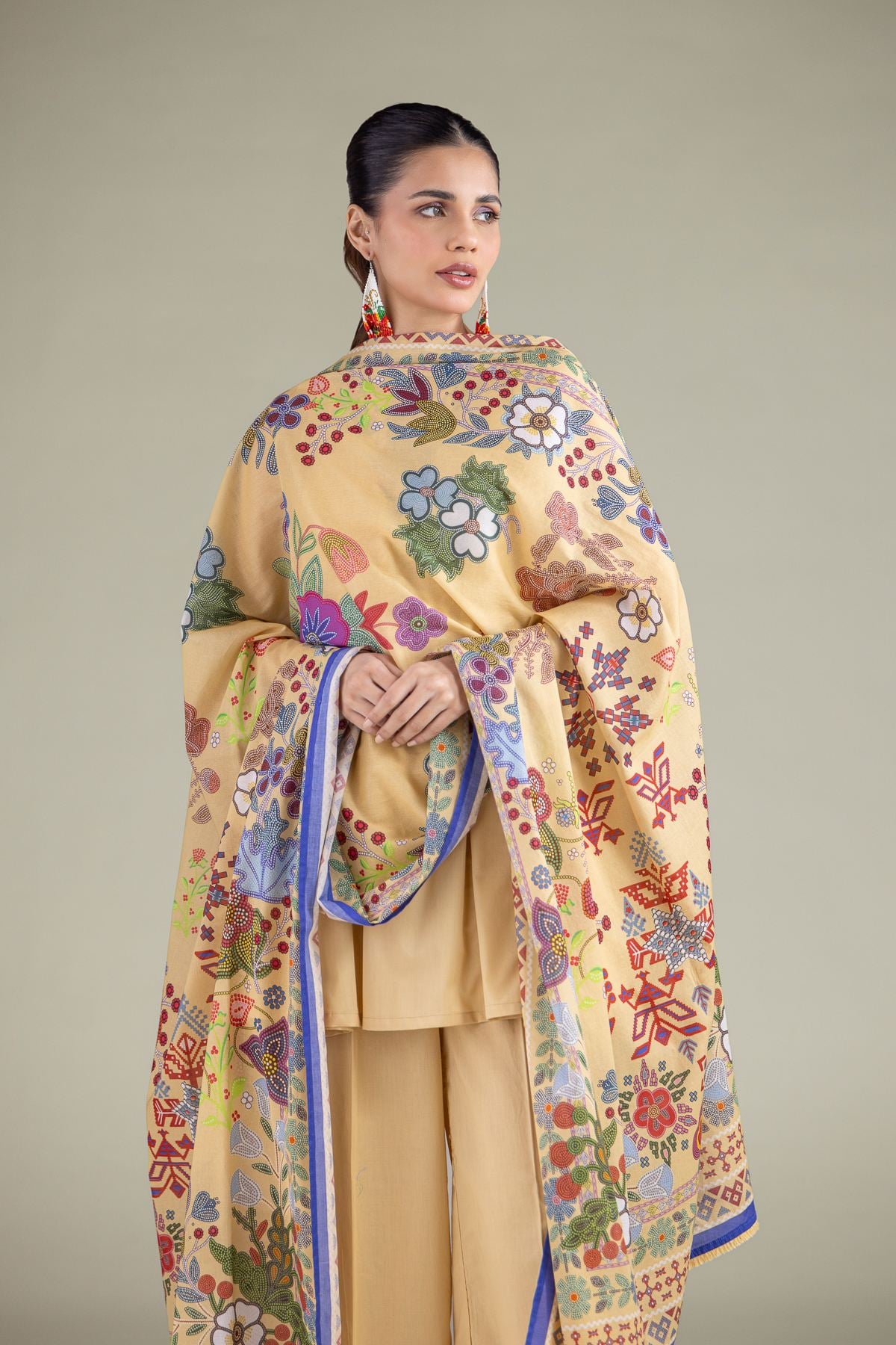 Embroidered Lawn Geometric Threadwork Dupatta - 1-26-115-C-E-VG