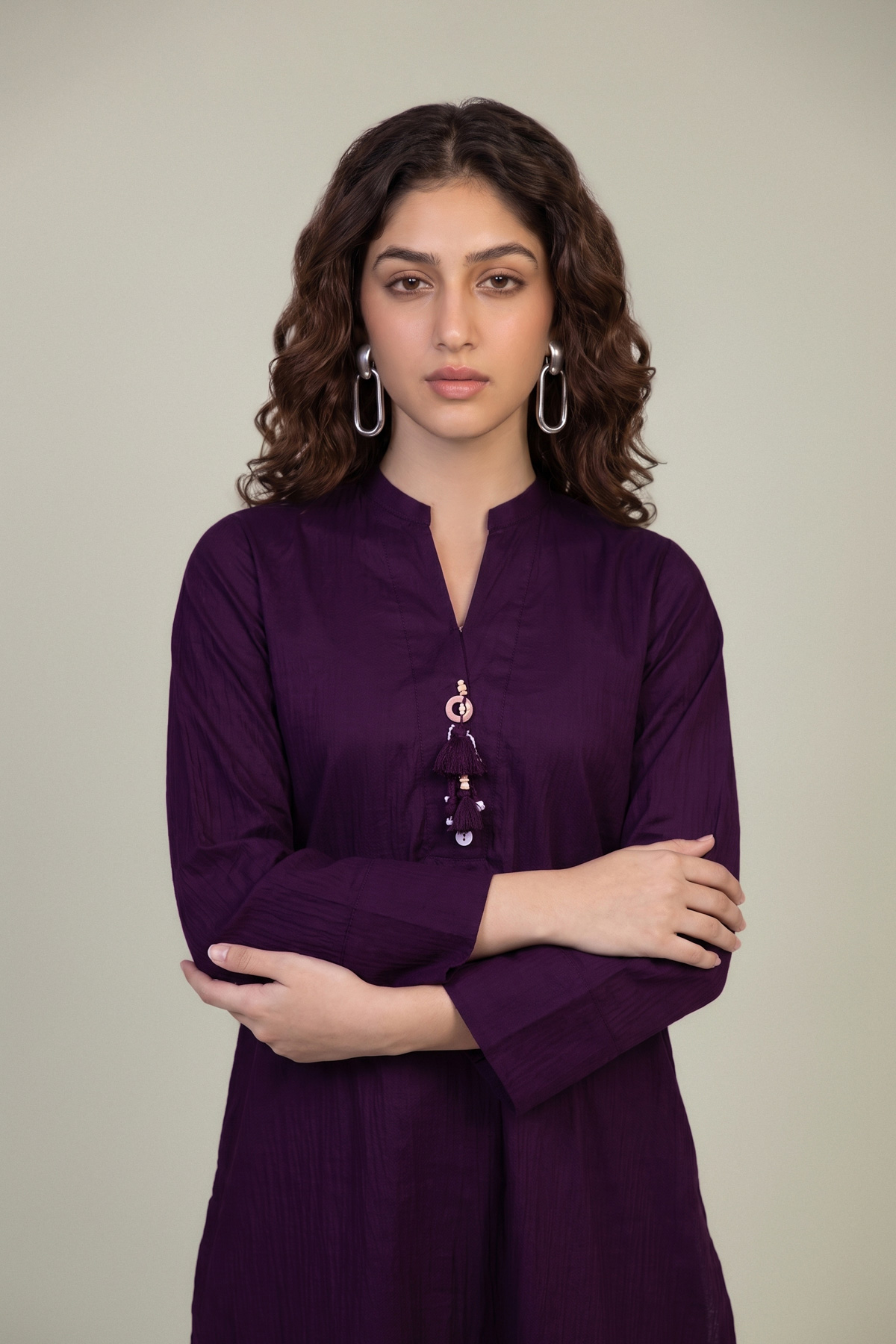 Embroidered Cotton Crinkle Purple Cotton Kurta - A22-26-214FH1-VG
