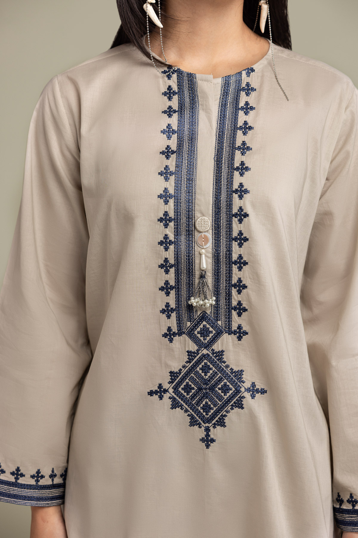 Embroidered Cambric Beige Short Kurta - A22-26-214FH1-VG