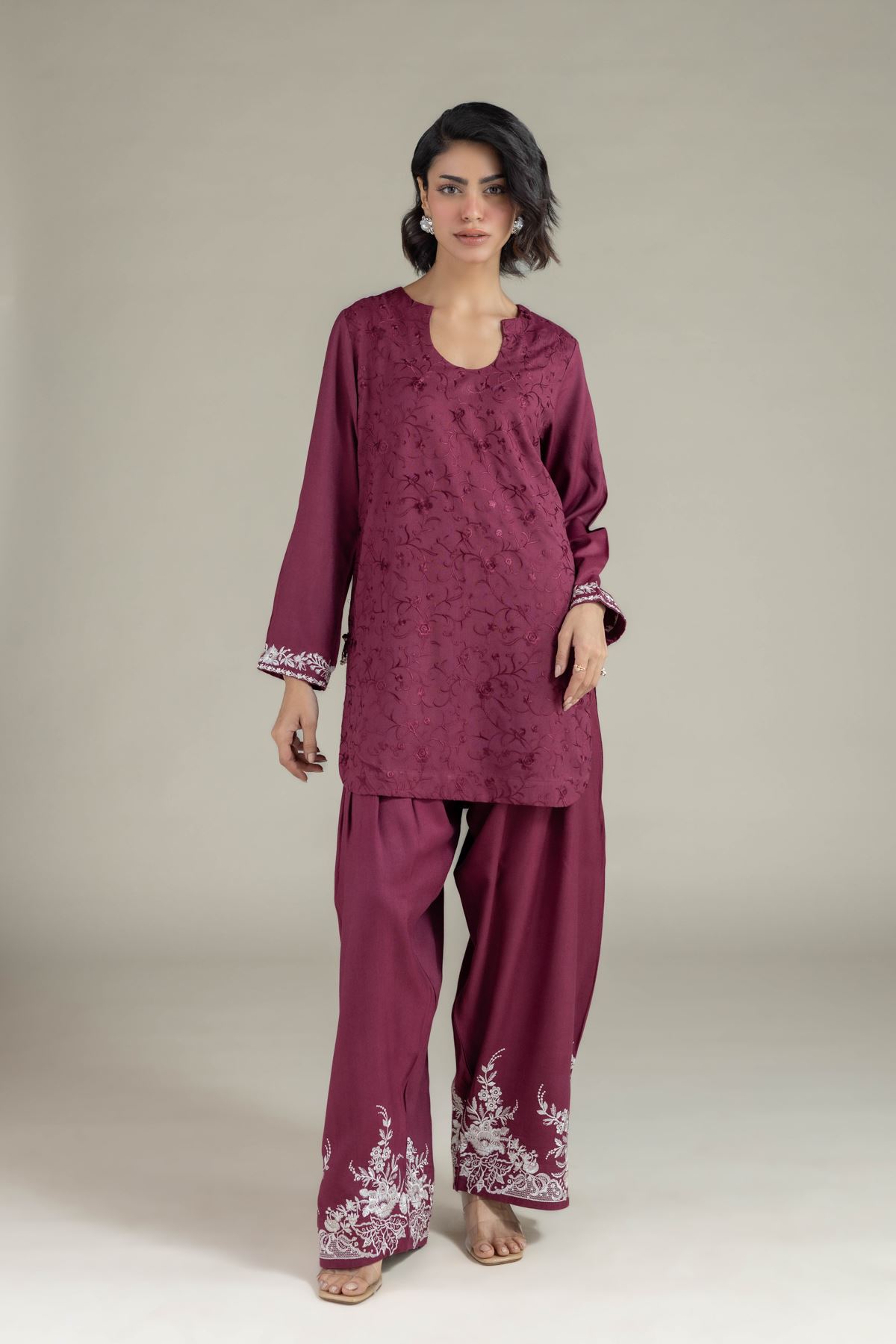 Embroidered Heavy Blended Viscose Floral Short Kurta - 25-09-9S1-04TA-VG