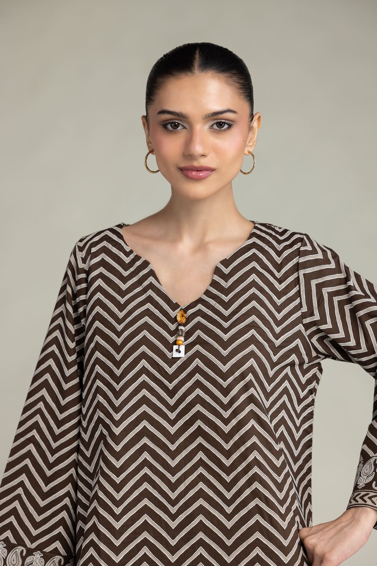 Printed Cambric Brown Short Kurta - 1-26-301-B-I1-VG