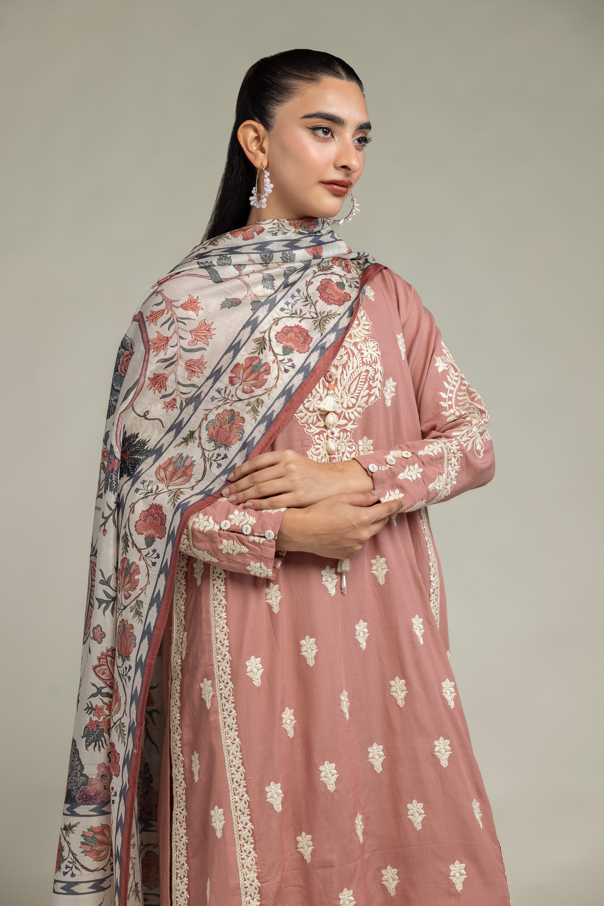 Embroidered Polyester Silk Floral Silk Dupatta - 2-26-308-A-G1-VG