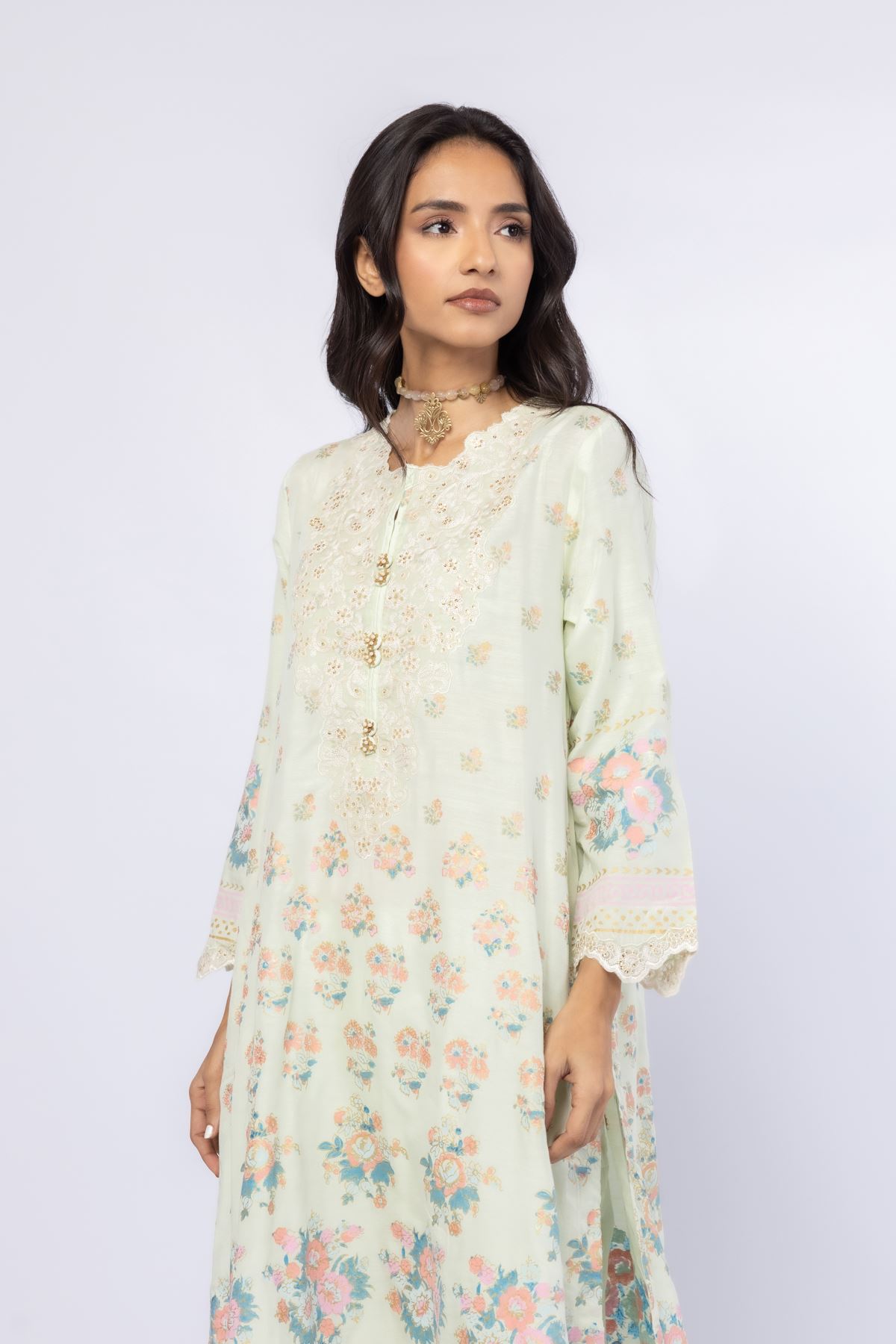 Embroidered Raw Silk Kurta - 25-09-9S3-07TB-VG
