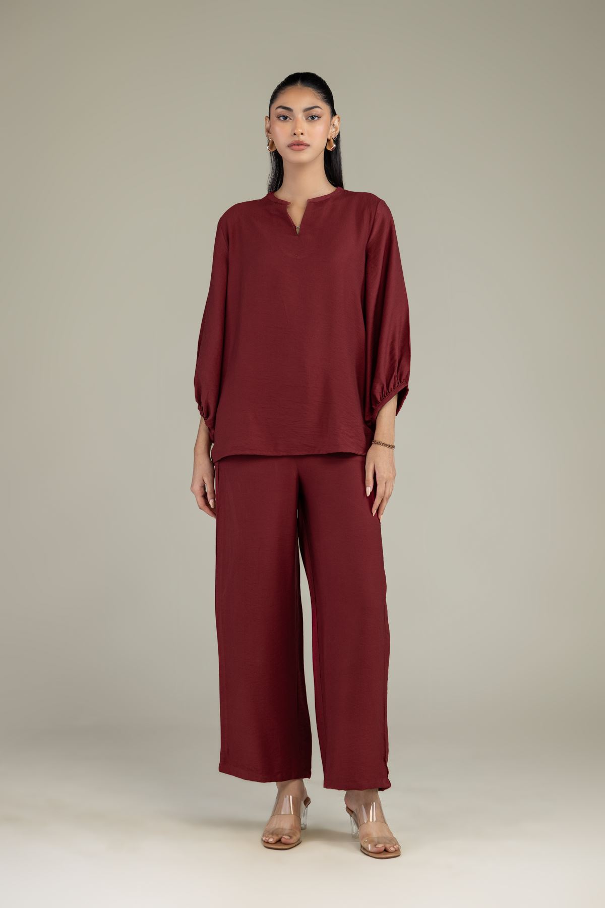 Dyed Crepe Solid Maroon Shirt - 2-26-308-A-B1-VG