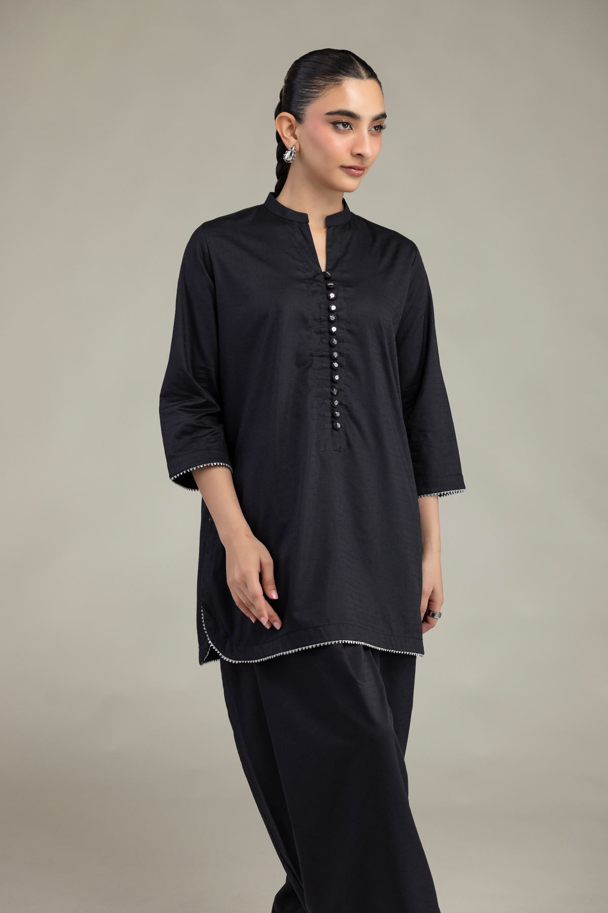 Embroidered Textured Cotton Viscose Black Cotton Kurta - 1-26-245-A-D2-VG