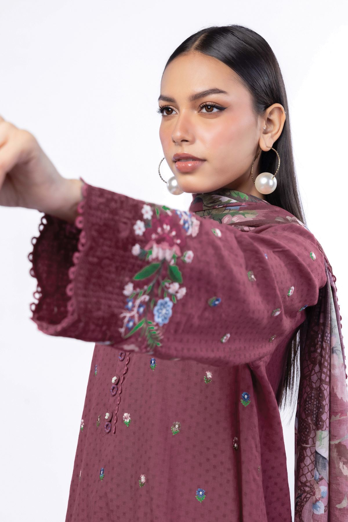 Embroidered Cotton Dobby Tailored 3 Piece - T-A22-26-108FC-VG
