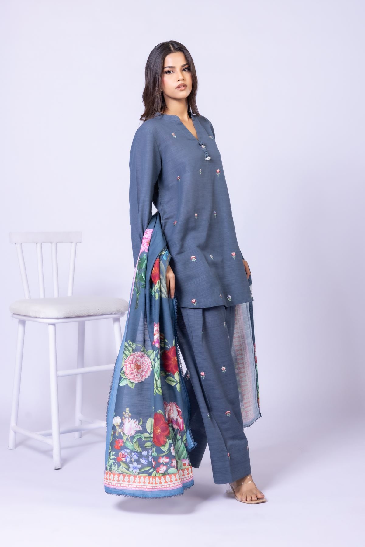 Printed Textured Cotton Dupatta - 25-10-12E1S-01SB-VG