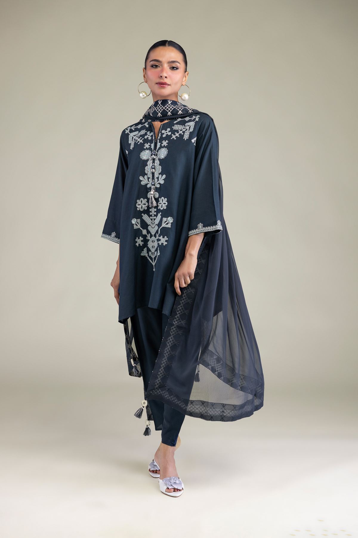 Embroidered Chiffon Chiffon Navy Dupatta - 2-26-206-A-H1-VG