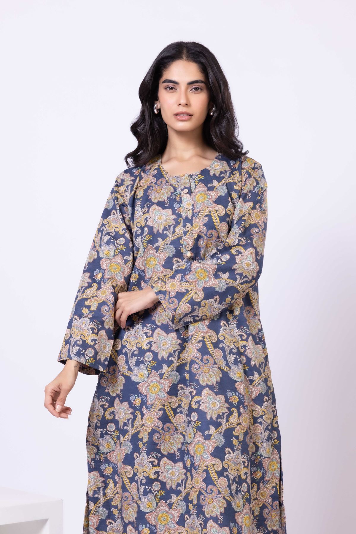 Printed Khaddar Kurta - 25-10-12E6-07TB-VG