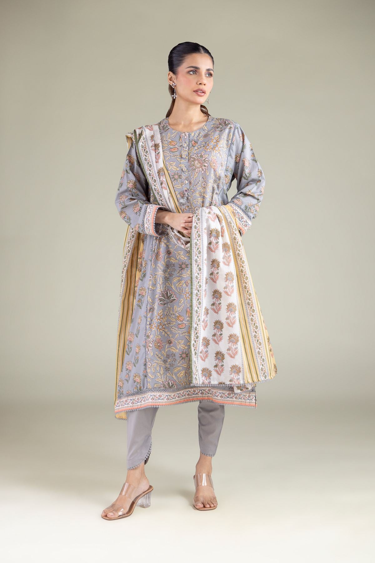 Printed Cambric Tapered Solid Shalwar - 1-26-119-C-G-VG