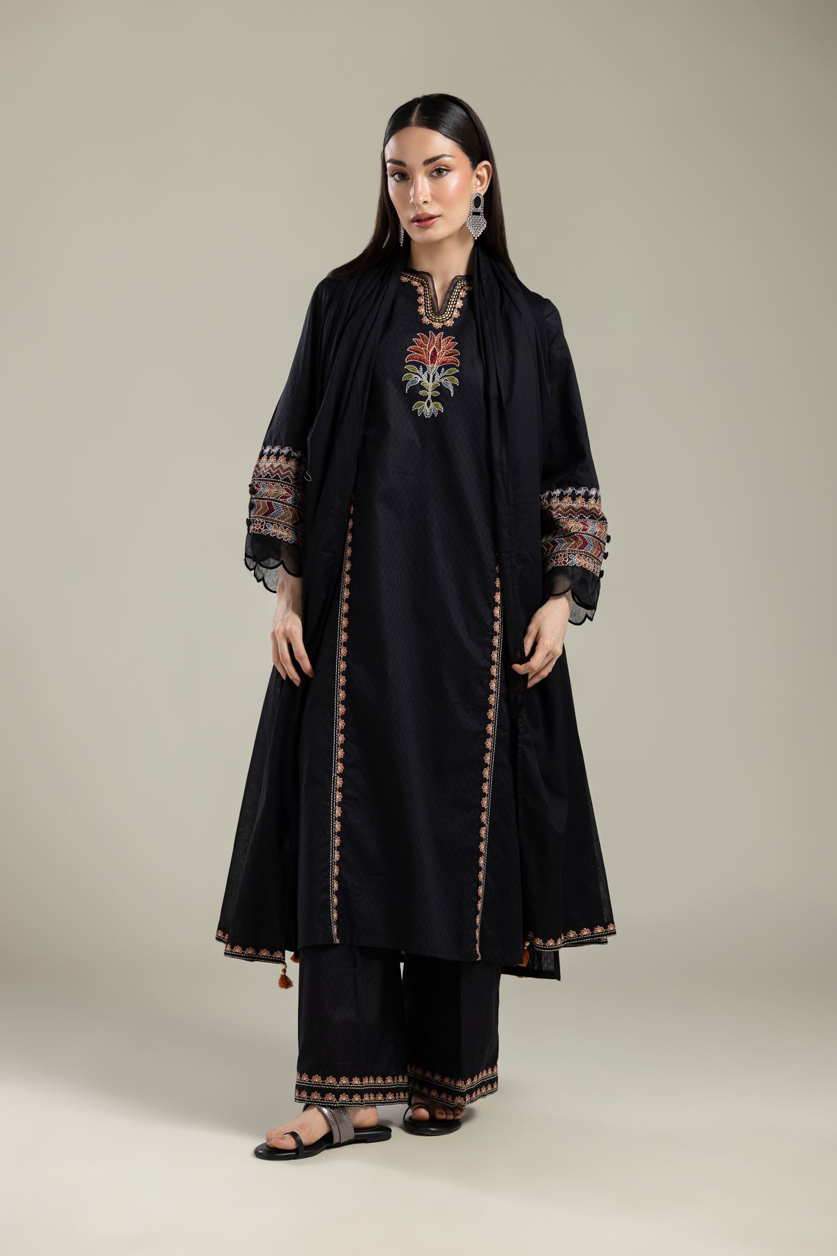 Embroidered Lawn Black Lawn Dupatta - 25-09-10E4-10TA-VG