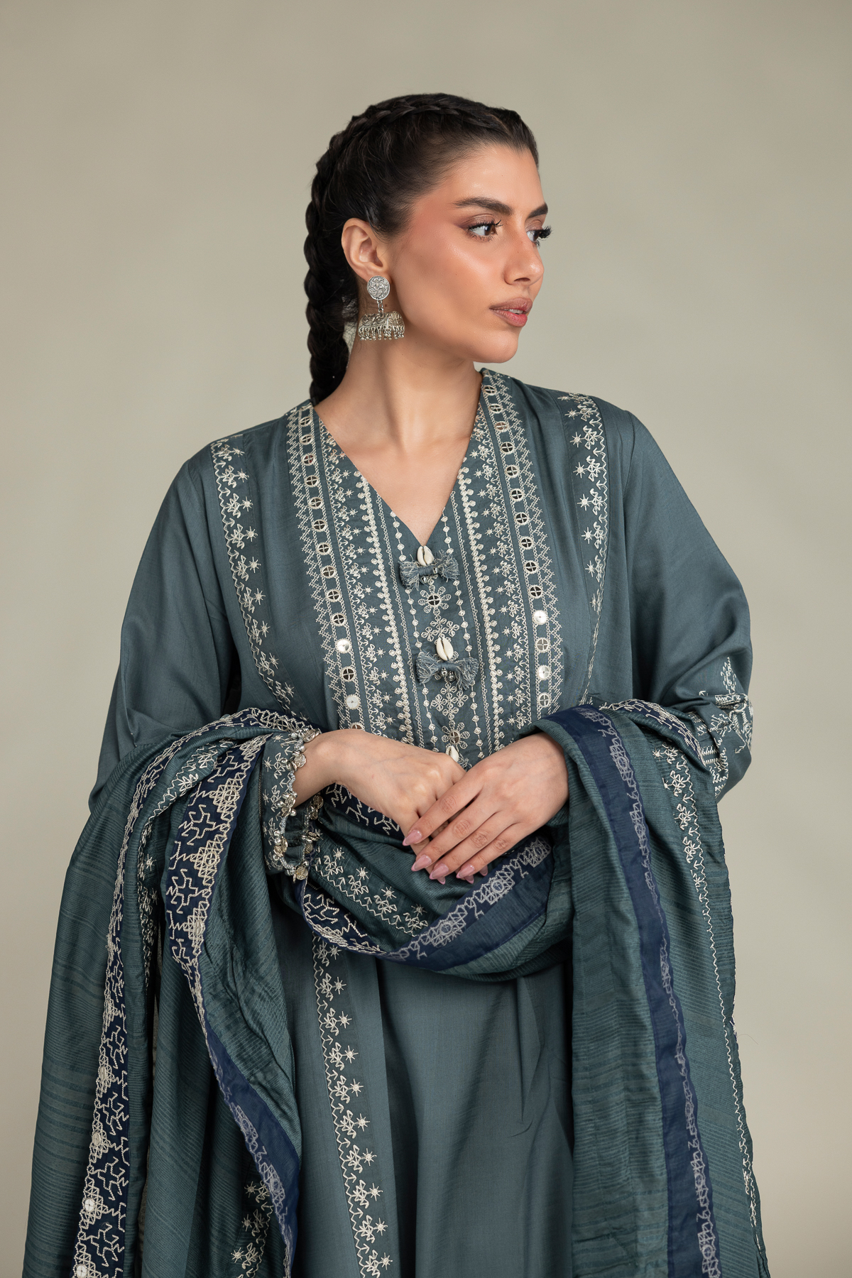Embroidered Polyester Silk Polyster Silk Dupatta - 1-26-102-A-F-VG