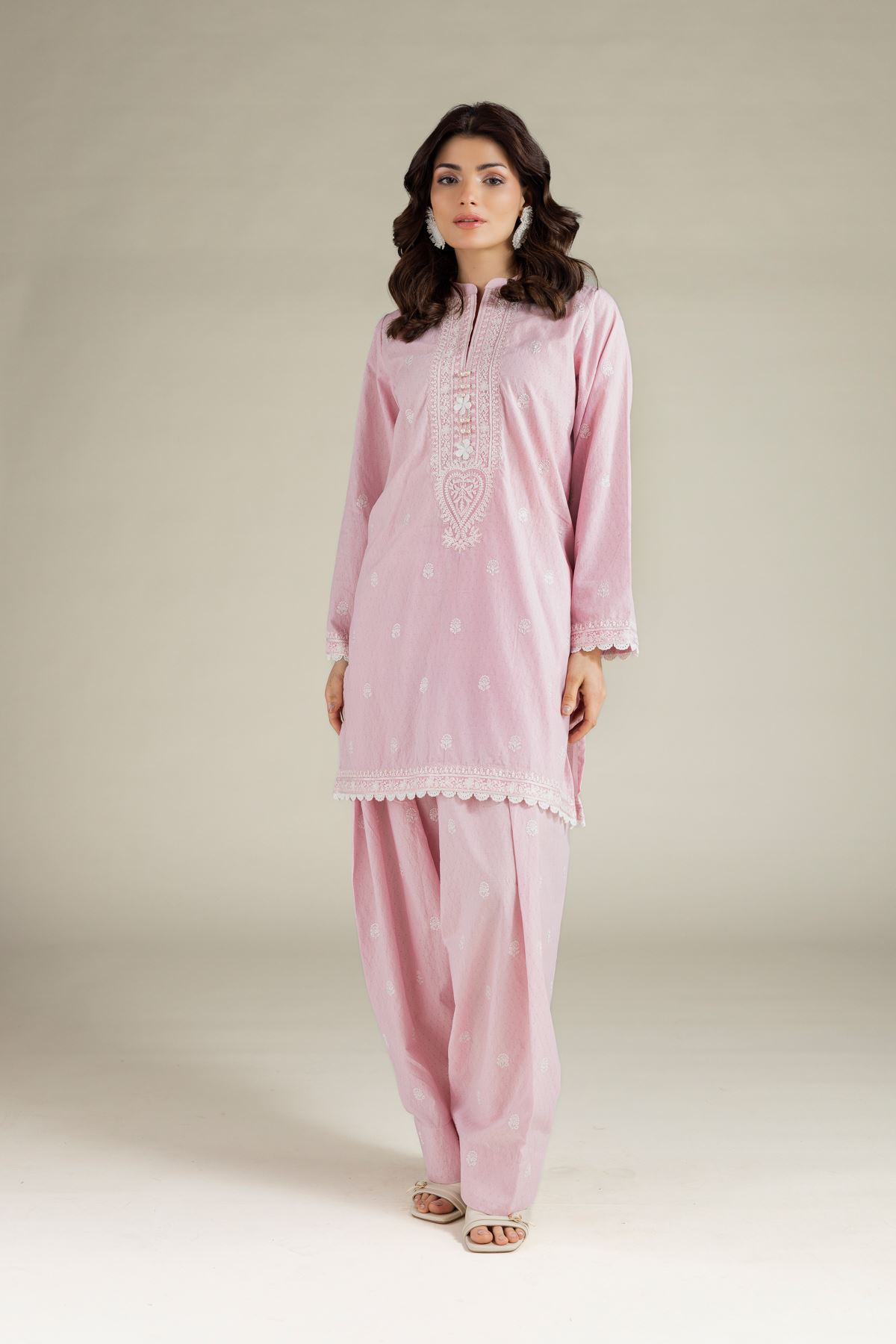 Embroidered Cotton Dobby 2-Piece Tailored Set - 2-26-107-A-B-VG