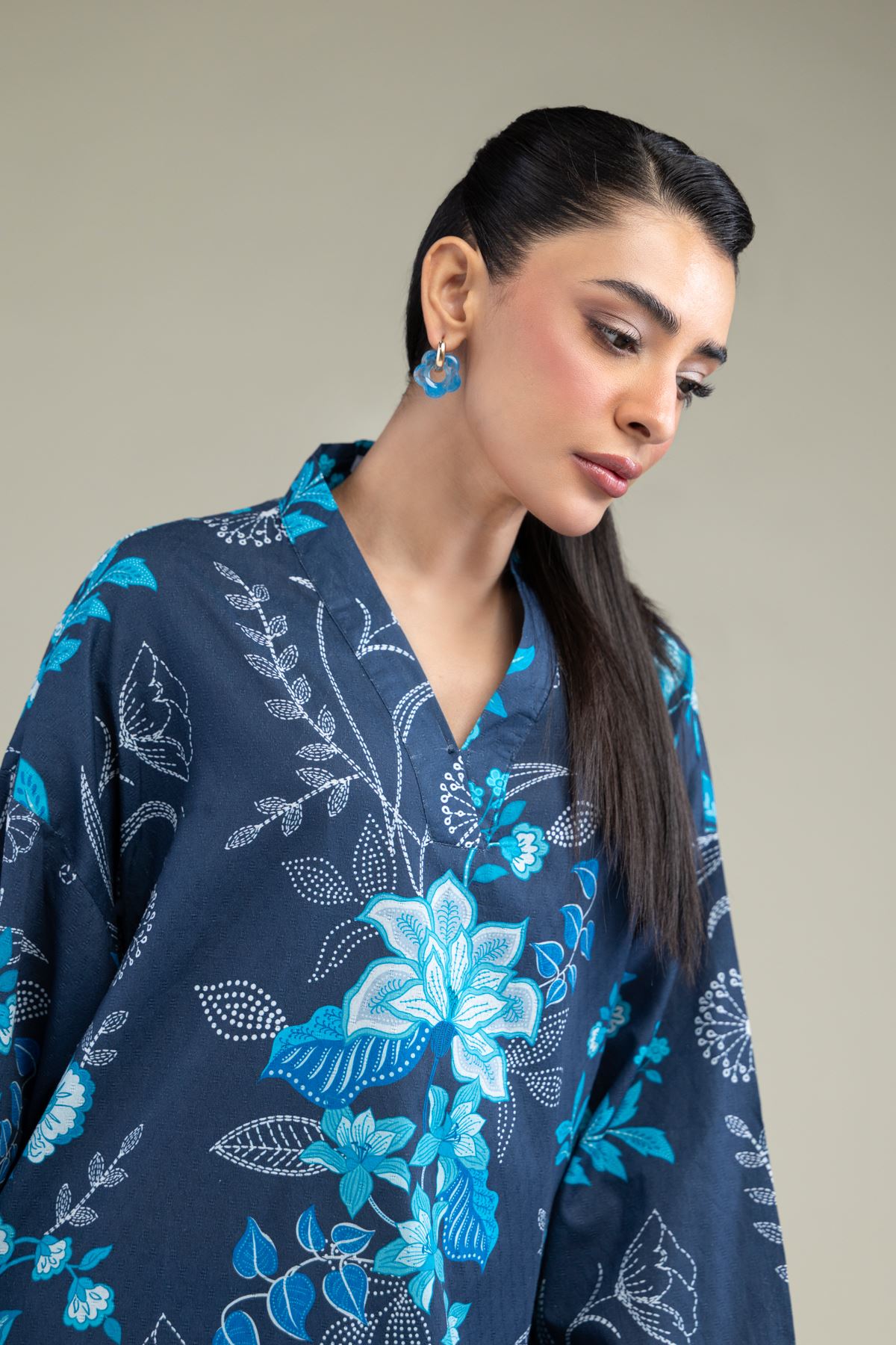 Printed Cotton Dobby Floral Longline Kurta - 1-26-247-A-J1-VG