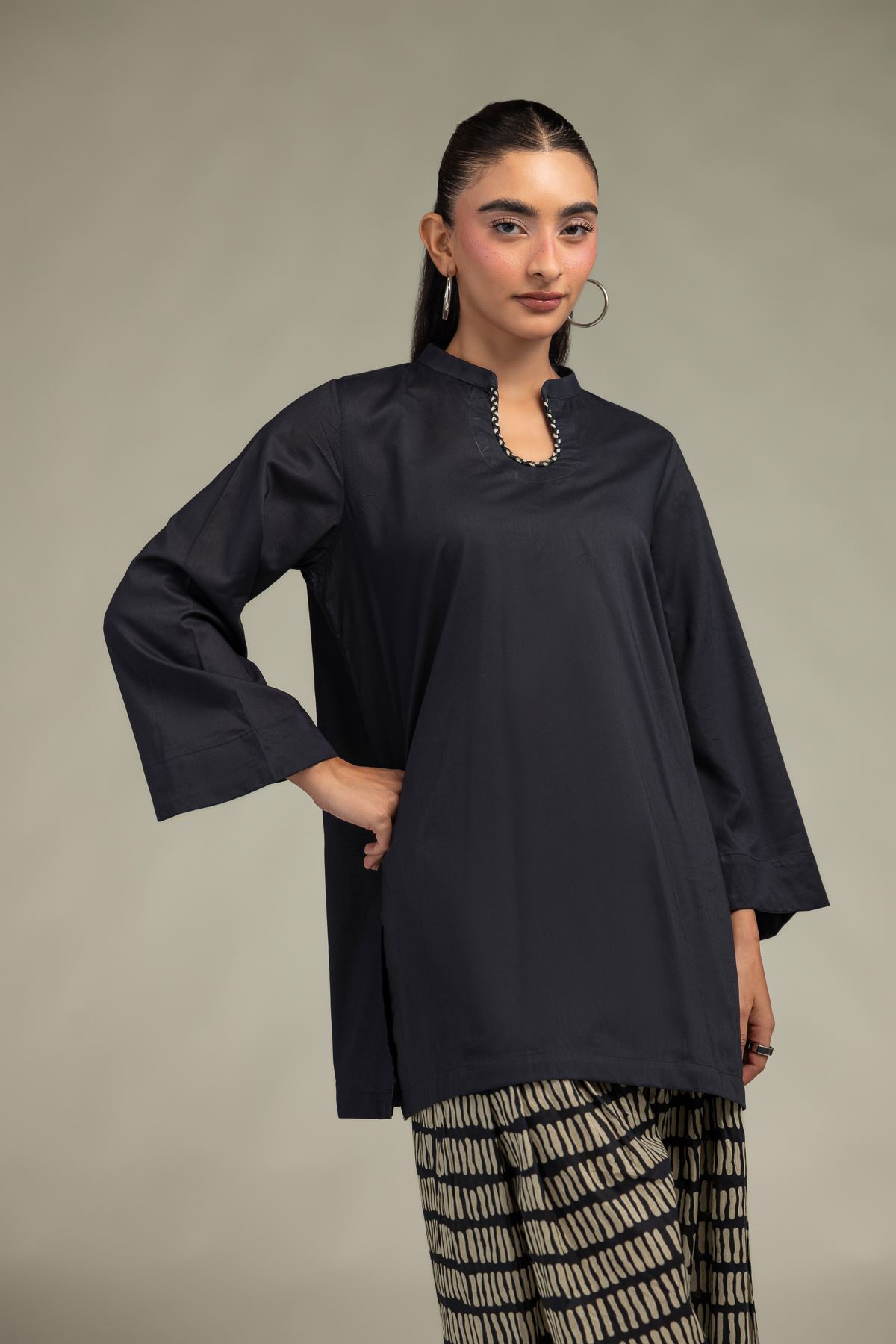 Printed Cambric Solid Cambric Kurta - 12-26-301-A-E1-VG