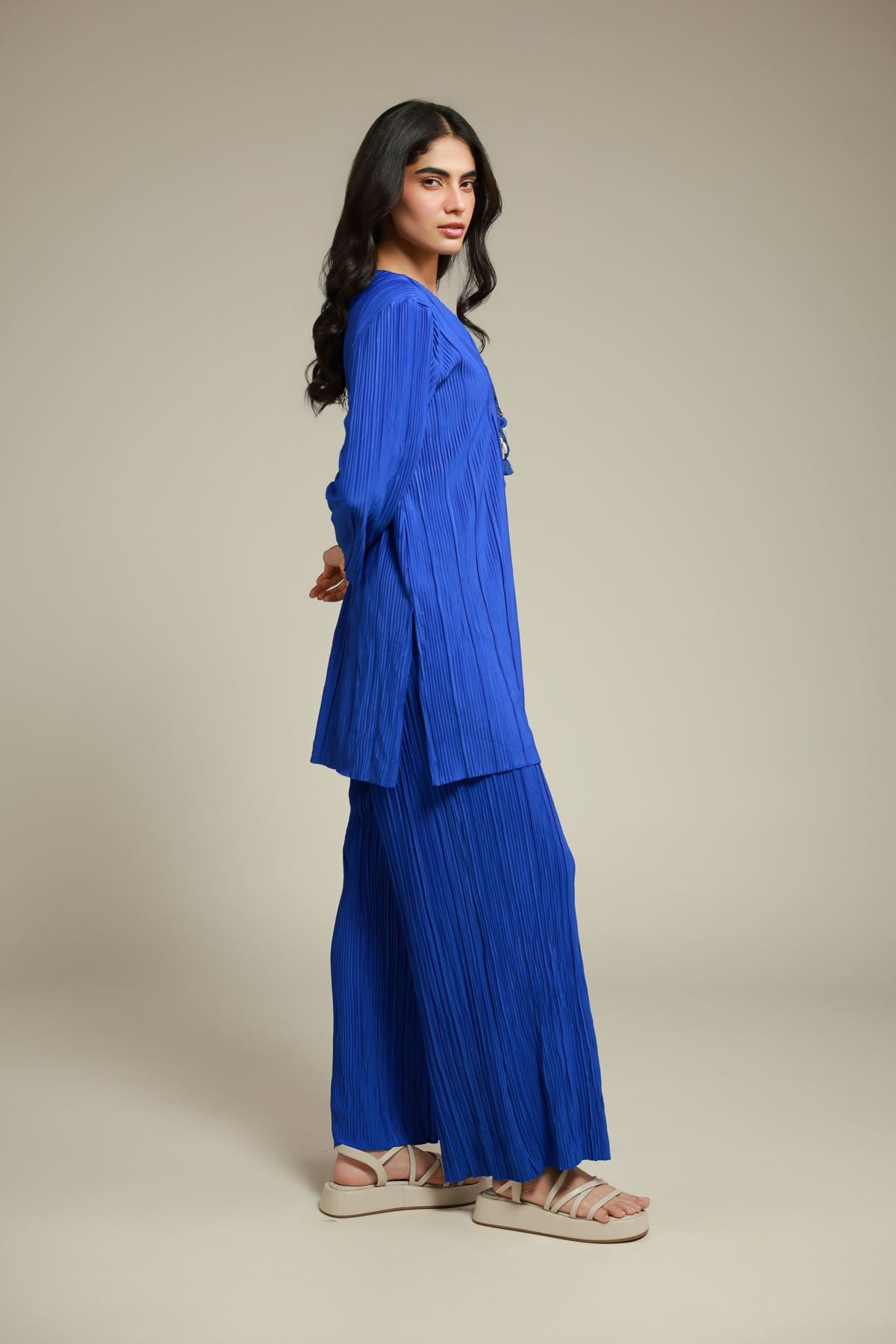 Dyed Blended Crinkle 2 Piece Co-ord Set | Top and Bottom - 25-11-12S2-10TA-VG