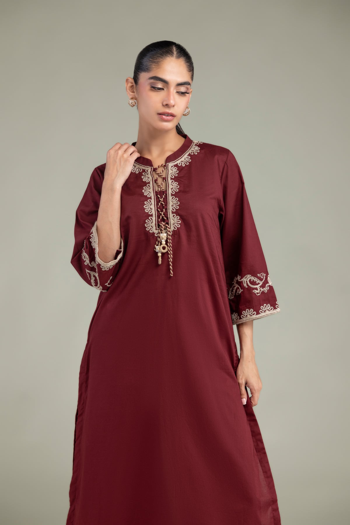 Embroidered Cambric Cambric Maroon Kurta - 1-26-102-A-F-VG