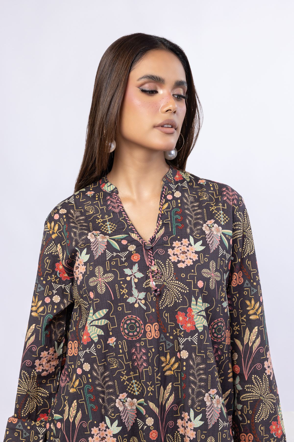 Printed Crosshatch Poplin Kurta - 25-09-11E7-05TB-VG