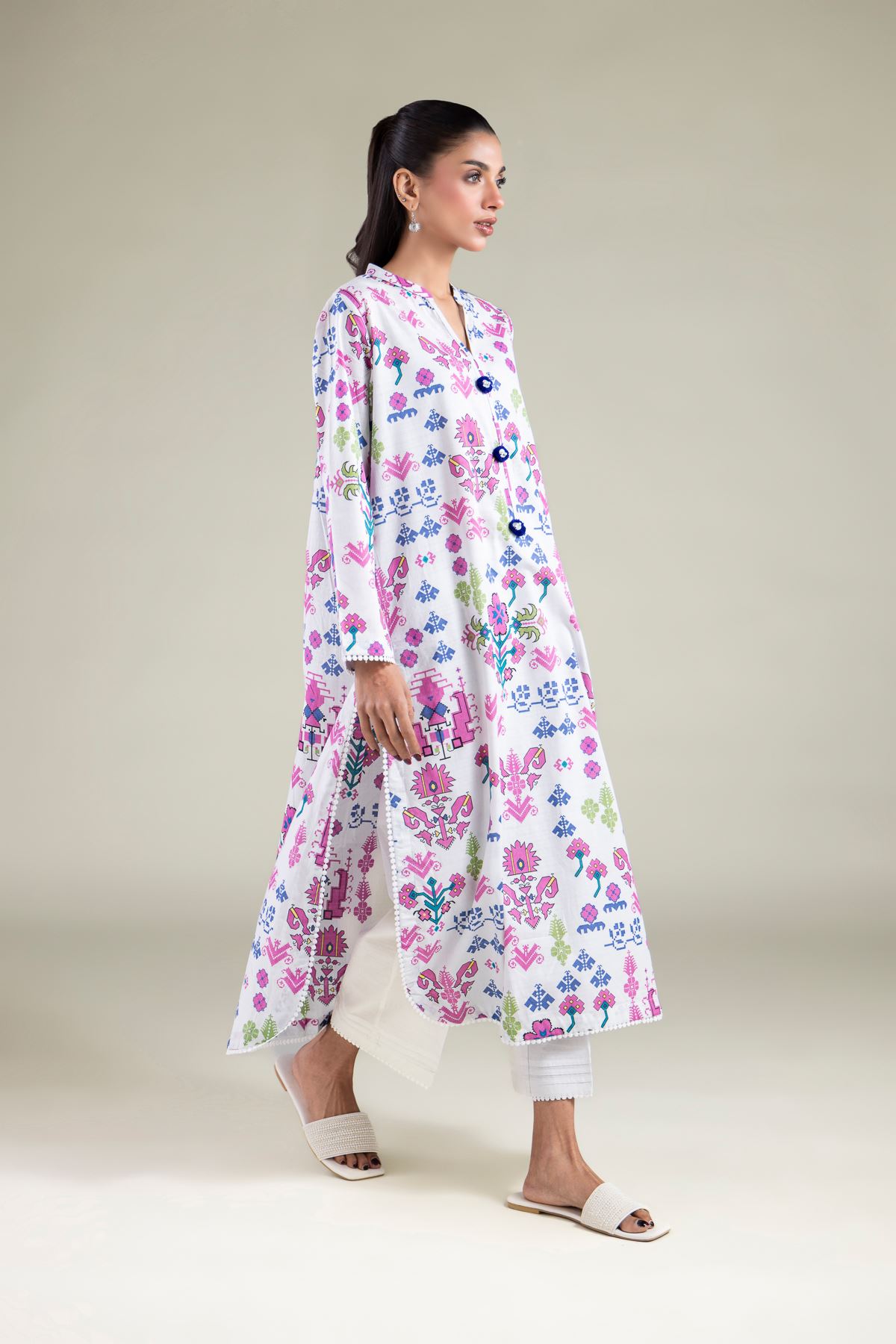 Printed Cotton Dobby Kurta - 25-07-7E4-08TB-VG